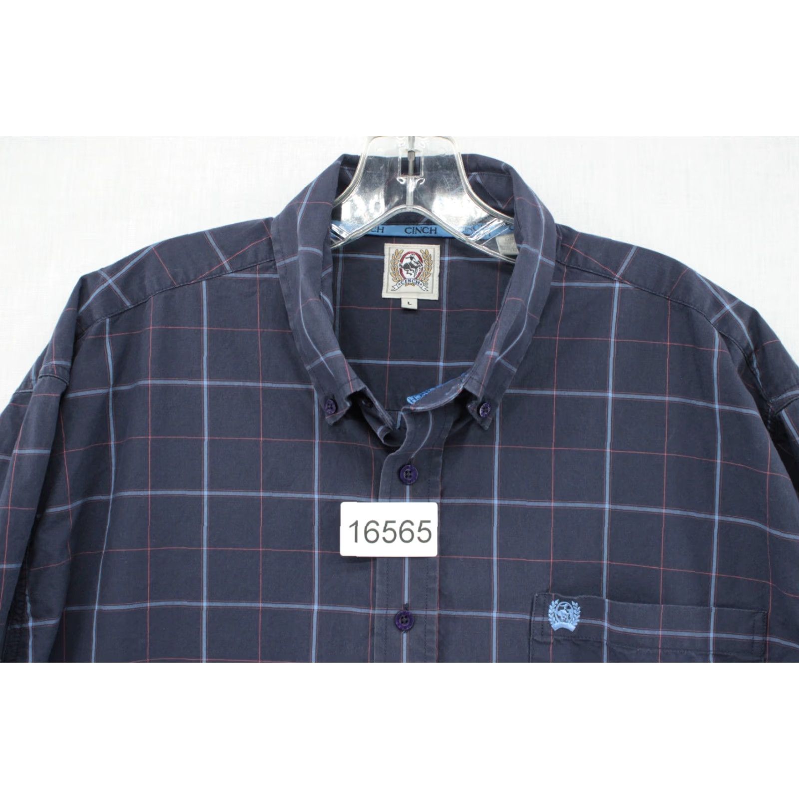 Vintage Cinch Shirt Button-Down Men’s Large Blue Plaid Long Sleeve Logo Pocket Cotton Shirt Size US L / EU 52-54 / 3 - 7 Thumbnail