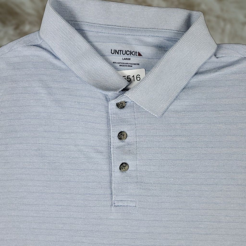 UNTUCKit UNTUCKit Polo Shirt Mens Size Large Blue Striped Golf Casual Short Sleeve Shirt Size US L / EU 52-54 / 3 - 1 Thumbnail