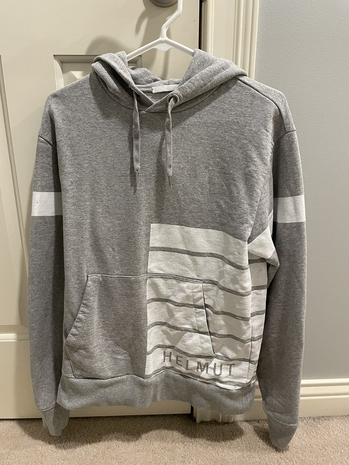 image of Helmut Lang Grey Graphic Hoodie, Men's (Size XS)
