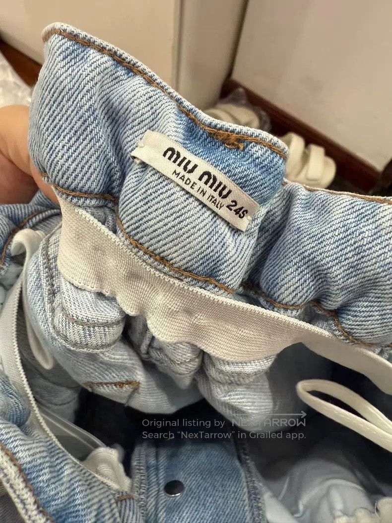 Miu Miu Miu Miu Size s Micro-pull jeans full of rhinestones and hol Size 22" - 4 Thumbnail