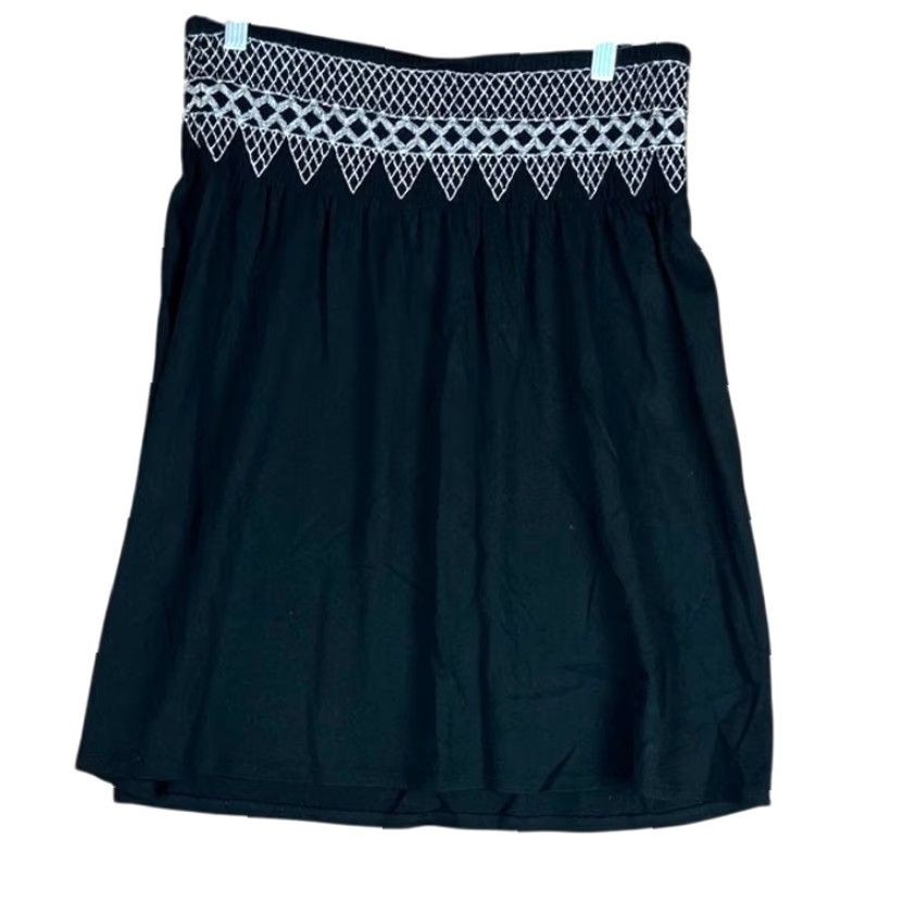 J. Jill J Jill Womens Skirt Black Embroidered Elastic Waist Midi Modal Blend Small Skirt Womens Size 28" / US 6 / IT 42 - 2 Thumbnail