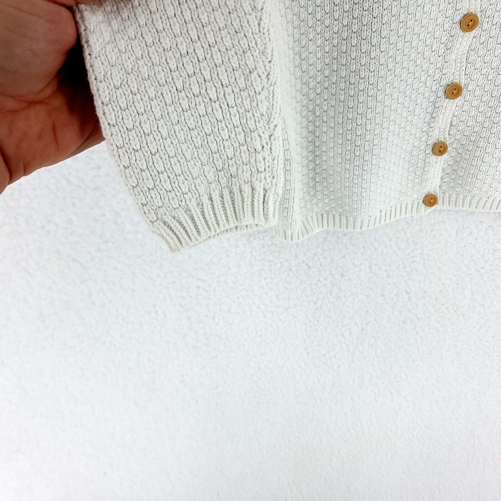 Talbots Damaged Stained Talbots Petite P White Cotton Cable Knit Swe Size XS / US 0-2 / IT 36-38 - 3 Thumbnail