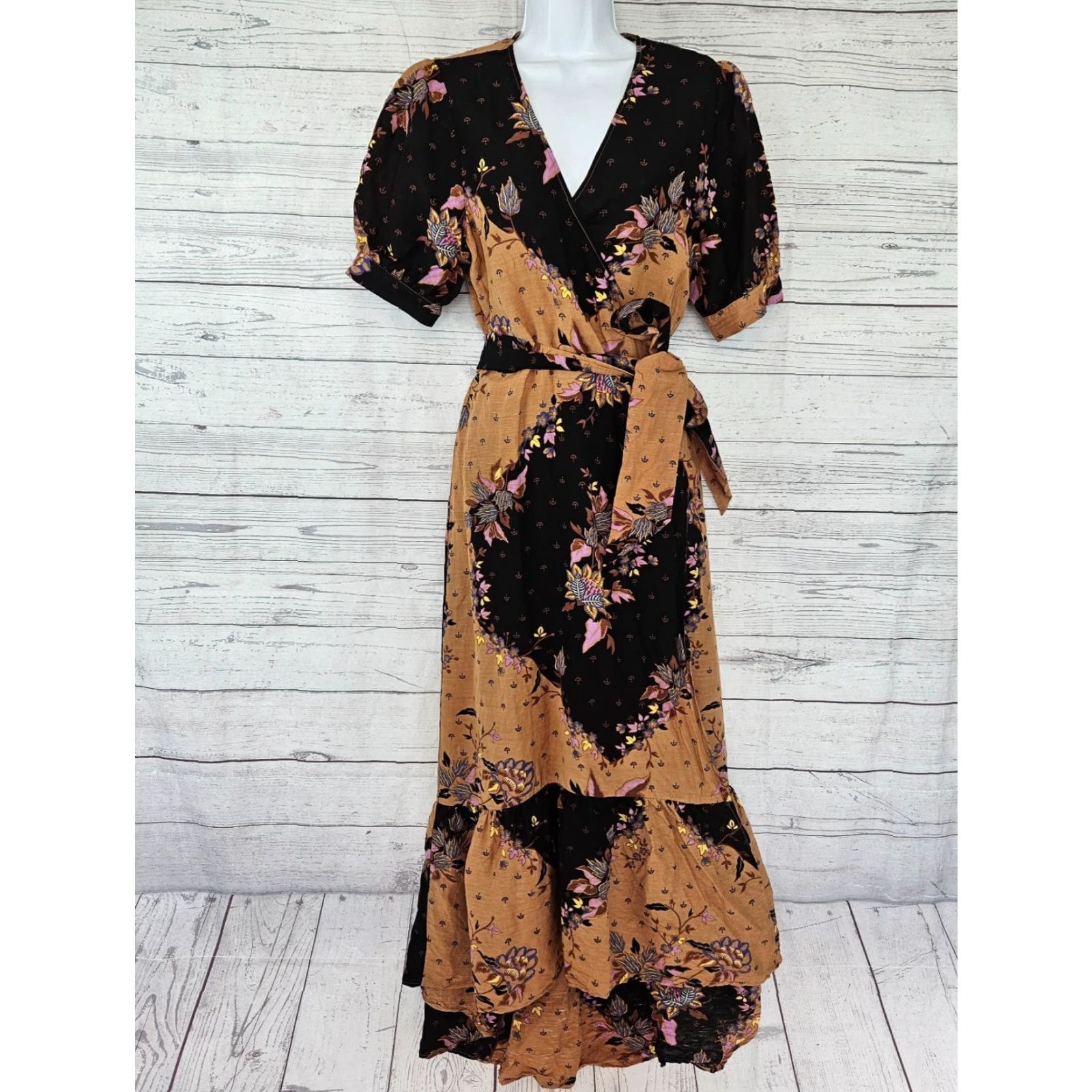 Scotch & Soda Scotch & Soda Womens Wrap Maxi Dress Sz Medium Black Floral Viscose Blend Linen Size M / US 6-8 / IT 42-44 - 2 Thumbnail