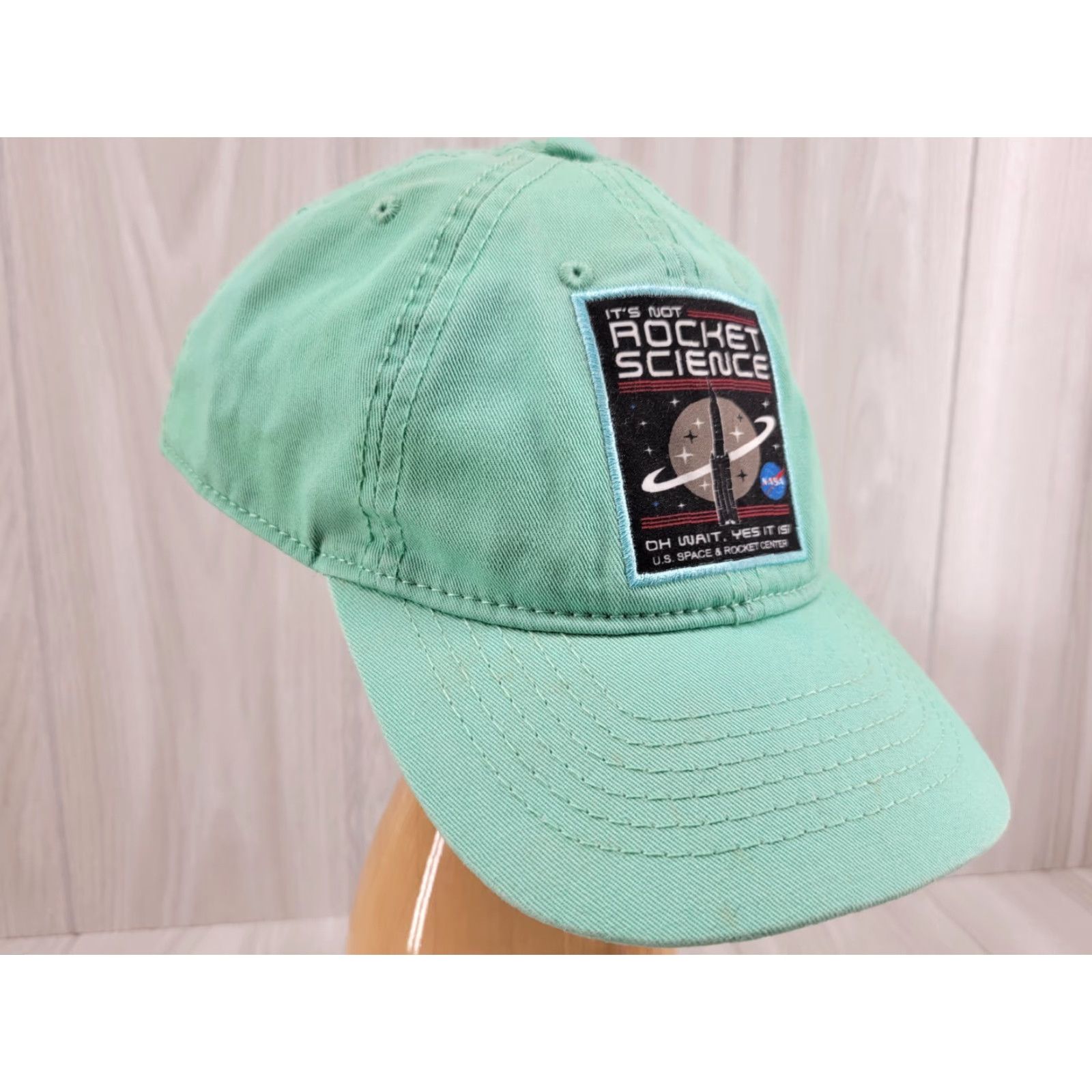 Vintage US Space And Rocket Center Rocket Science Baseball Cap Hat Teal Green Cap Adjust Adjustable Unisex Adults Space Logo Vintage No Size ONE SIZE - 4 Thumbnail