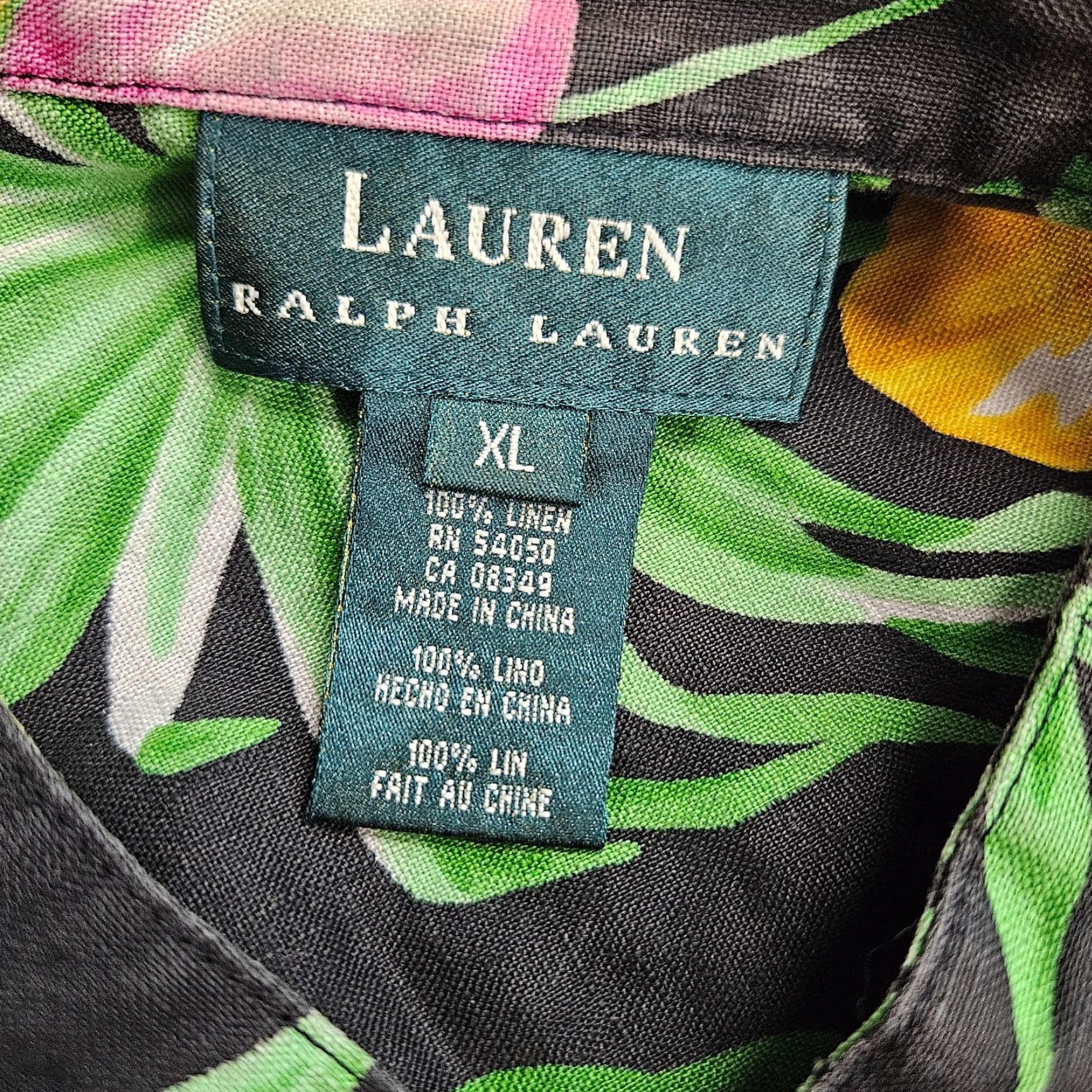Ralph Lauren Lauren Ralph Lauren Womens Linen Top XL Green Pink Floral Button-Up 3/4 Sleeve Frog Closure Shirt Size XL / US 12-14 / IT 48-50 - 5 Thumbnail