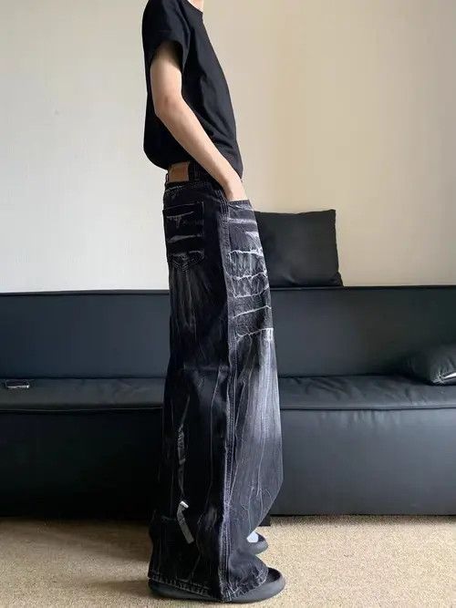Japanese Brand × Jean Vintage washed and distressed lightning stripe baggy jeans Size US 34 / EU 50 - 3 Thumbnail