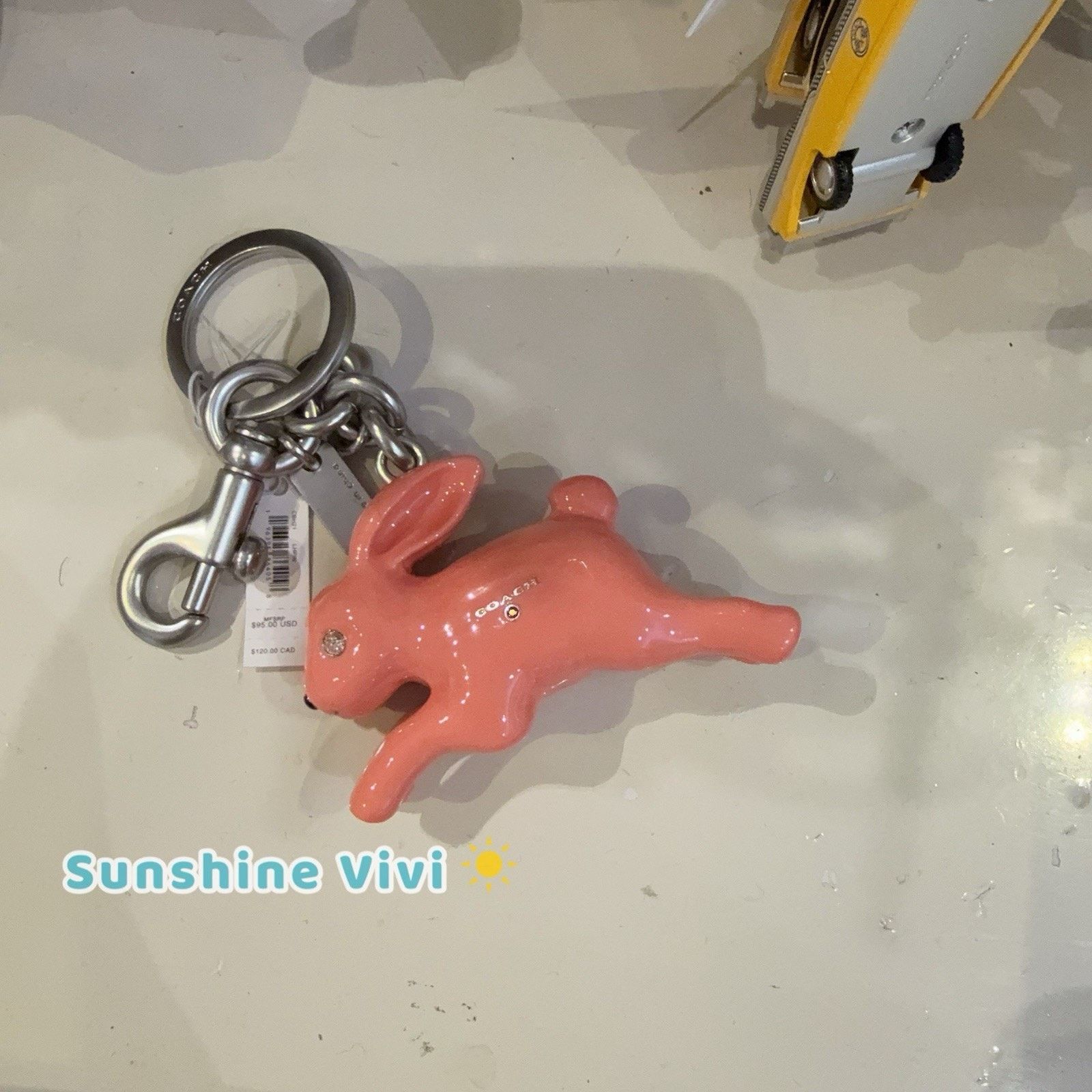 Coach NWT Coach Bunny Rabbit Bag Charm Keychain Fob Pink CBH21 Size ONE SIZE - 2 Thumbnail