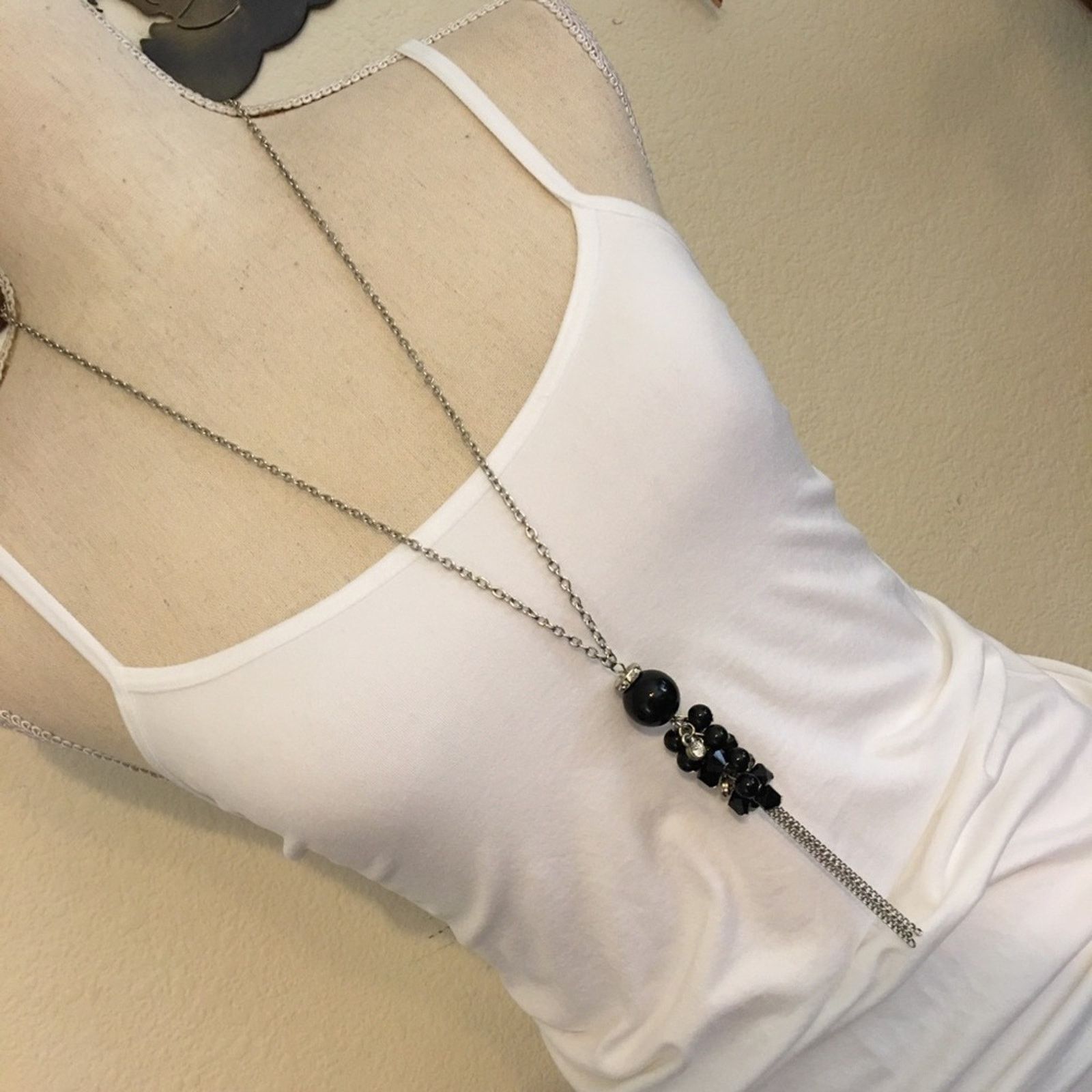 Vintage Vintage black beaded rhinestone dangle necklace Size ONE SIZE - 2 Thumbnail