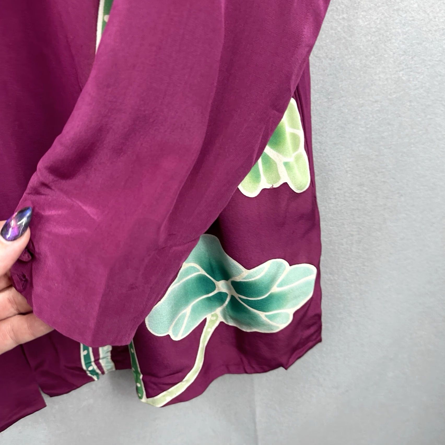 MILLY VINTAGE Art Waves Blouse 2XL Purple Bohemian Silk Wearable Art 90s Theme Womens Size XXL / US 16-18 / IT 52-54 - 5 Thumbnail