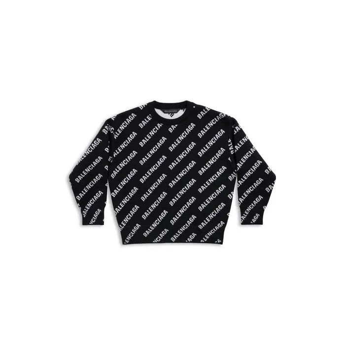 Balenciaga o1la1rc1a0226 Bal Horizontal Allover Cropped Sweater Black Size XS / US 0-2 / IT 36-38 - 1 Thumbnail
