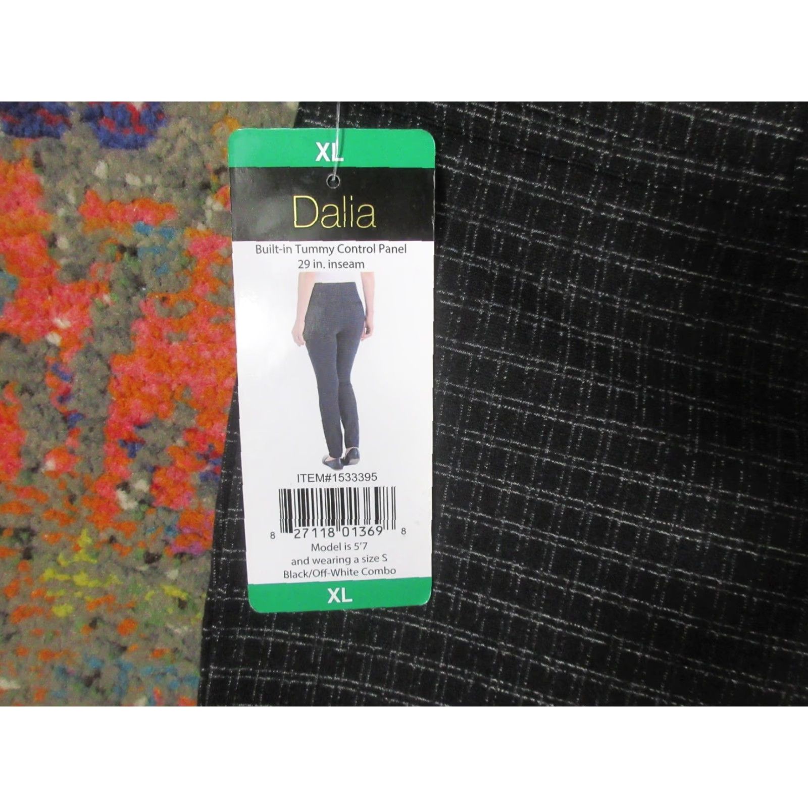 Vintage Dalia Women's Pants XL Black White Squares Tummy Control Built-In Pull On Slimming Ponte Geometric Tapered Leg Regular Machine Washable Size 40" / US 18 - 6 Thumbnail