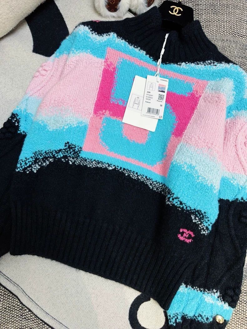 Chanel Chanel Coco Neige Knit Sweater Black Blue Pink Size M / US 6-8 / IT 42-44 - 4 Thumbnail