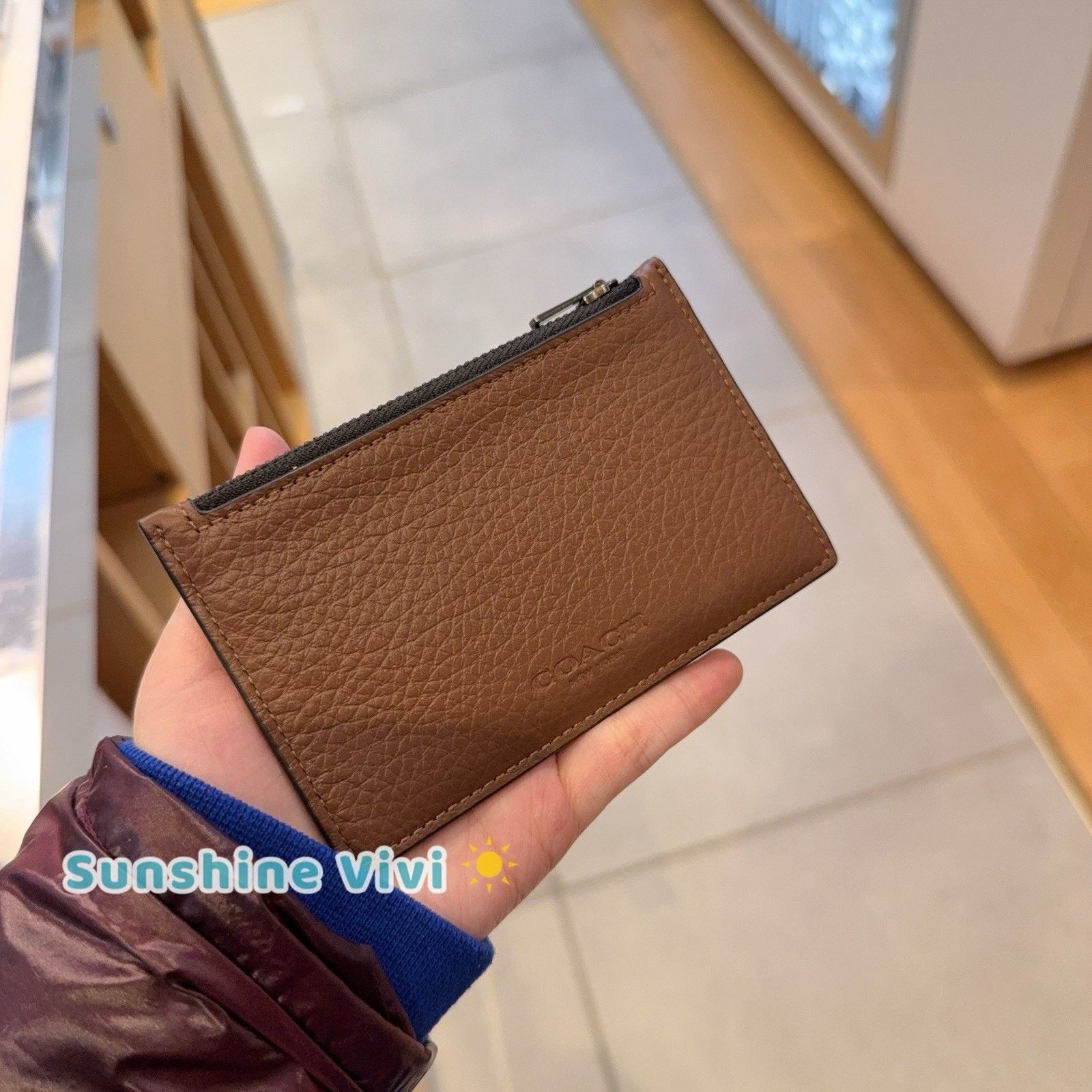 Coach NWT Coach Zip Card Case C4280 Gunmetal Saddle Pebble Leather Size ONE SIZE - 1 Thumbnail