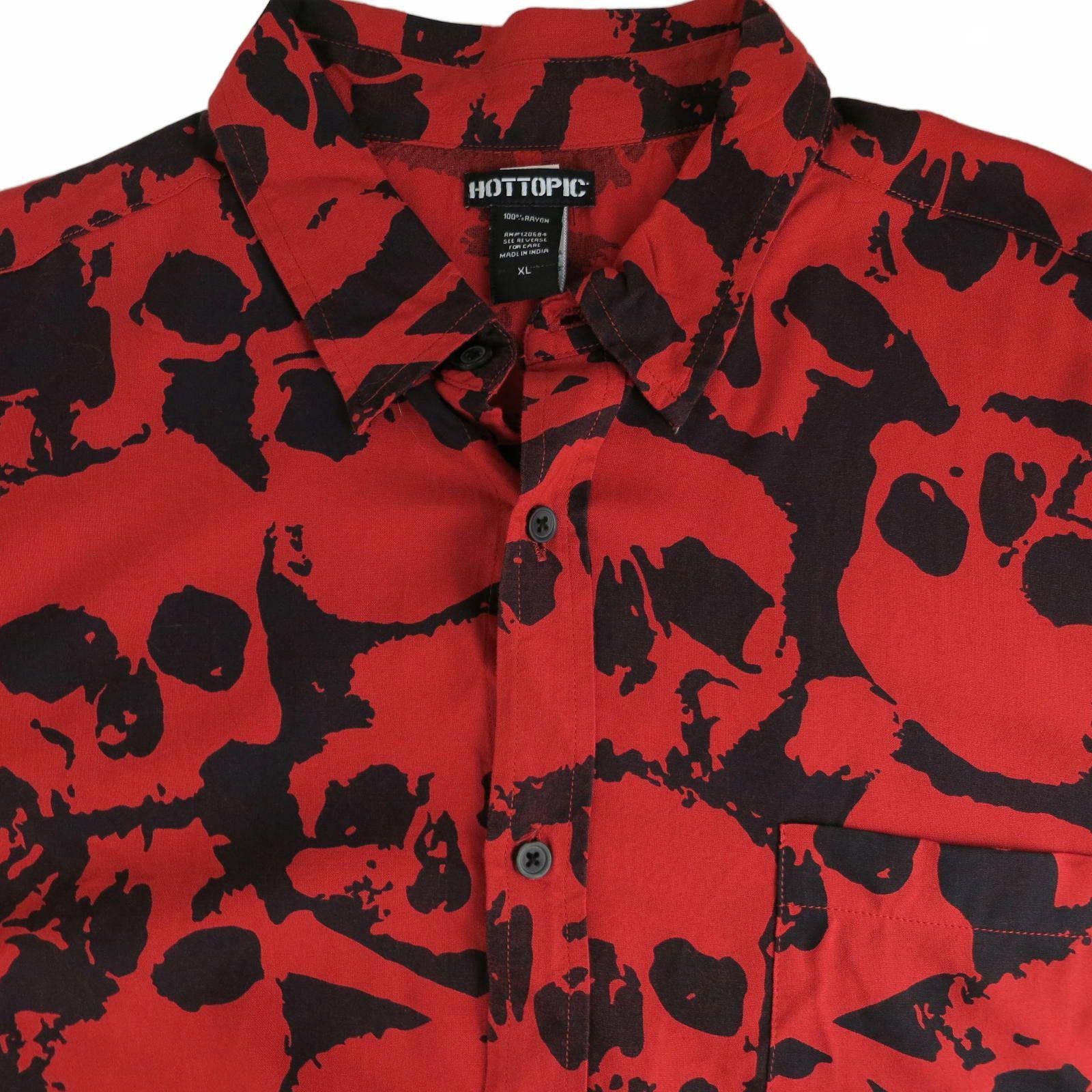Hot Topic Hot Topic Red and Black Skull Print Short Sleeve Shirt XL Size US XL / EU 56 / 4 - 3 Thumbnail