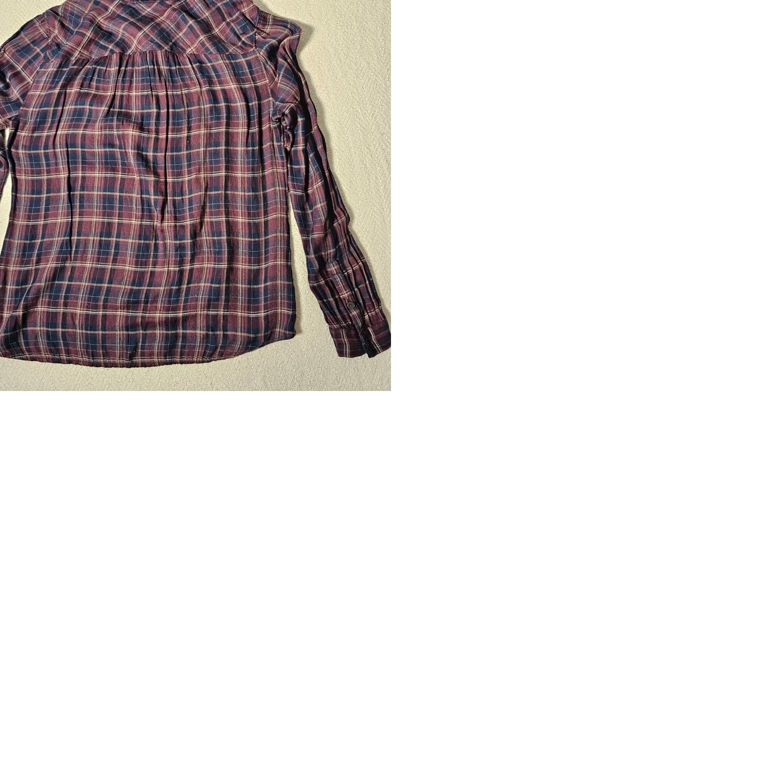 Loft Loft Blouse Shirt Tunic Long Sleeve Purple Plaid Button 1/2 Zip? Wait: No zip. Use pullover closure. Size M / US 6-8 / IT 42-44 - 9 Thumbnail