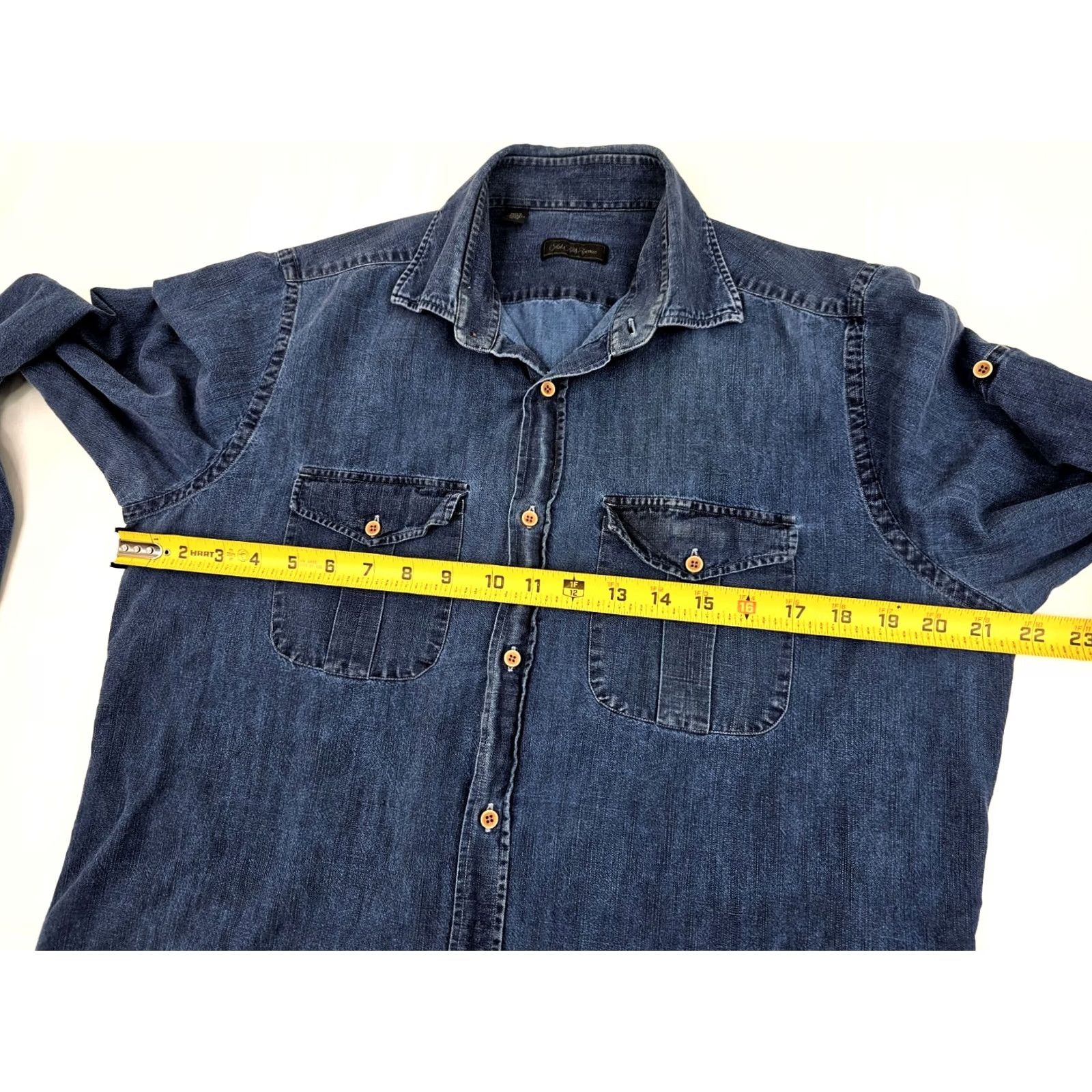 Saks Fifth Avenue Saks Fifth Avenue Denim Button Shirt Men M Blue Cotton Long Sleeve EUC Size US M / EU 48-50 / 2 - 6 Thumbnail