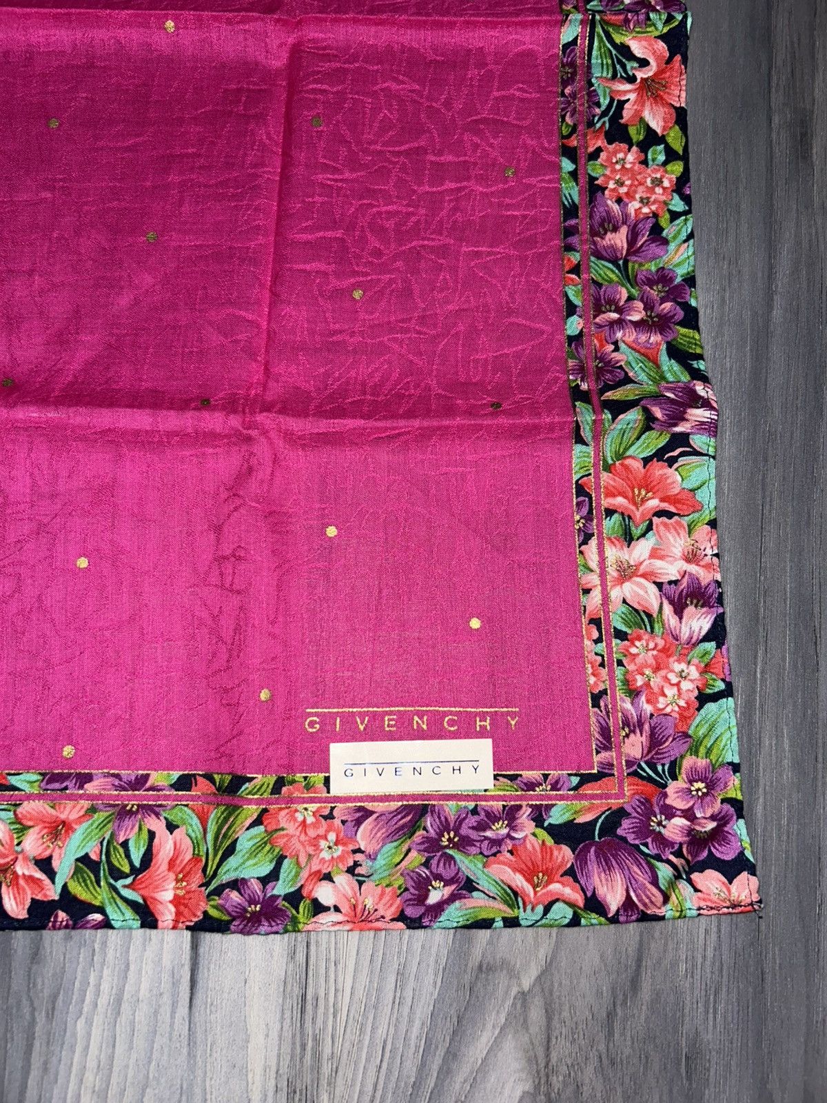 Givenchy Vintage Givenchy Pink Cotton Handkerchief w Floral Border Size ONE SIZE - 4 Thumbnail