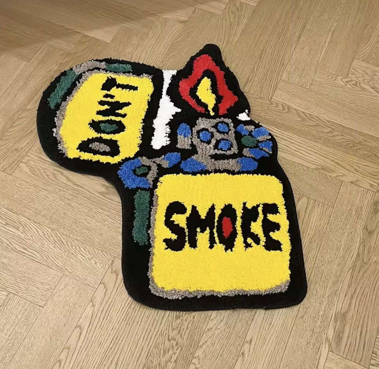 Japanese Brand × Vintage Yellow Lighter Don't Smoke Flocking Rug Carpet Size ONE SIZE - 1 Thumbnail
