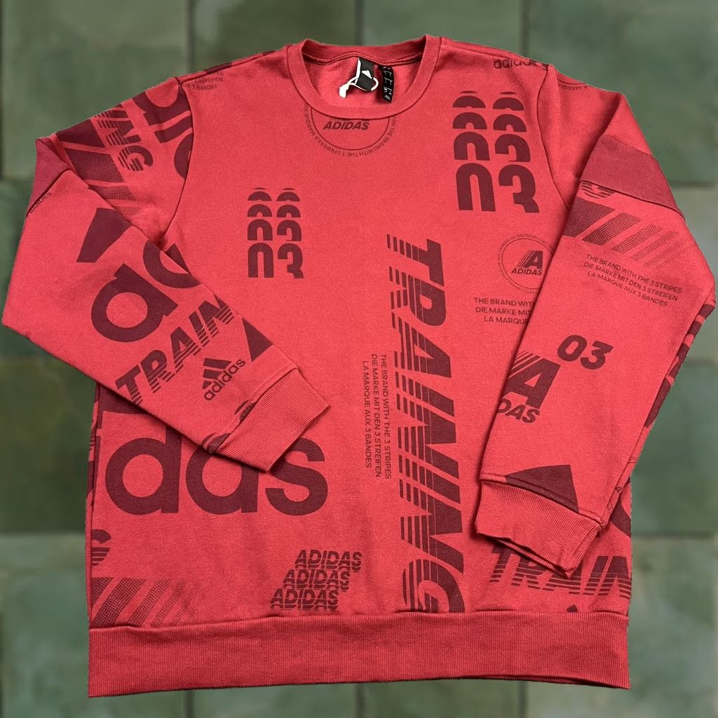 Adidas Adidas Red All Over Spellout Graphic Crewneck Sweatshirt Mens Large Size US L / EU 52-54 / 3 - 1 Thumbnail