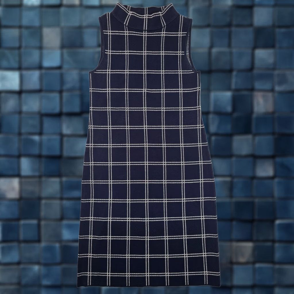 Ann Taylor Ann Taylor Ponte Mock Neck Sheath Midi Dress Navy Blue Windowpane Women Size S Size S / US 4 / IT 40 - 1 Thumbnail