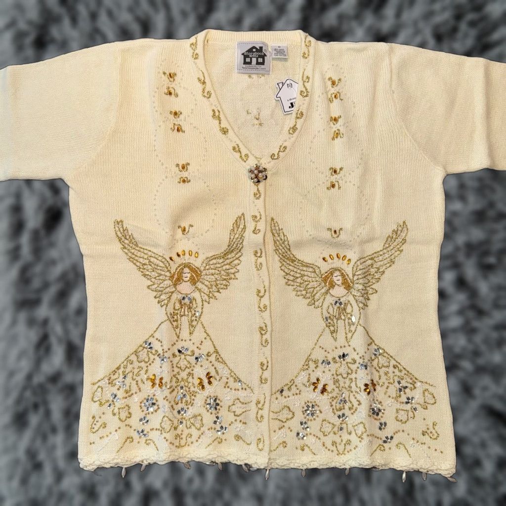 Vintage VINTAGE Storybook Knits Sweater Golden Angel Embroidered Women Medium Christmas Cardigan Size M / US 6-8 / IT 42-44 - 1 Thumbnail
