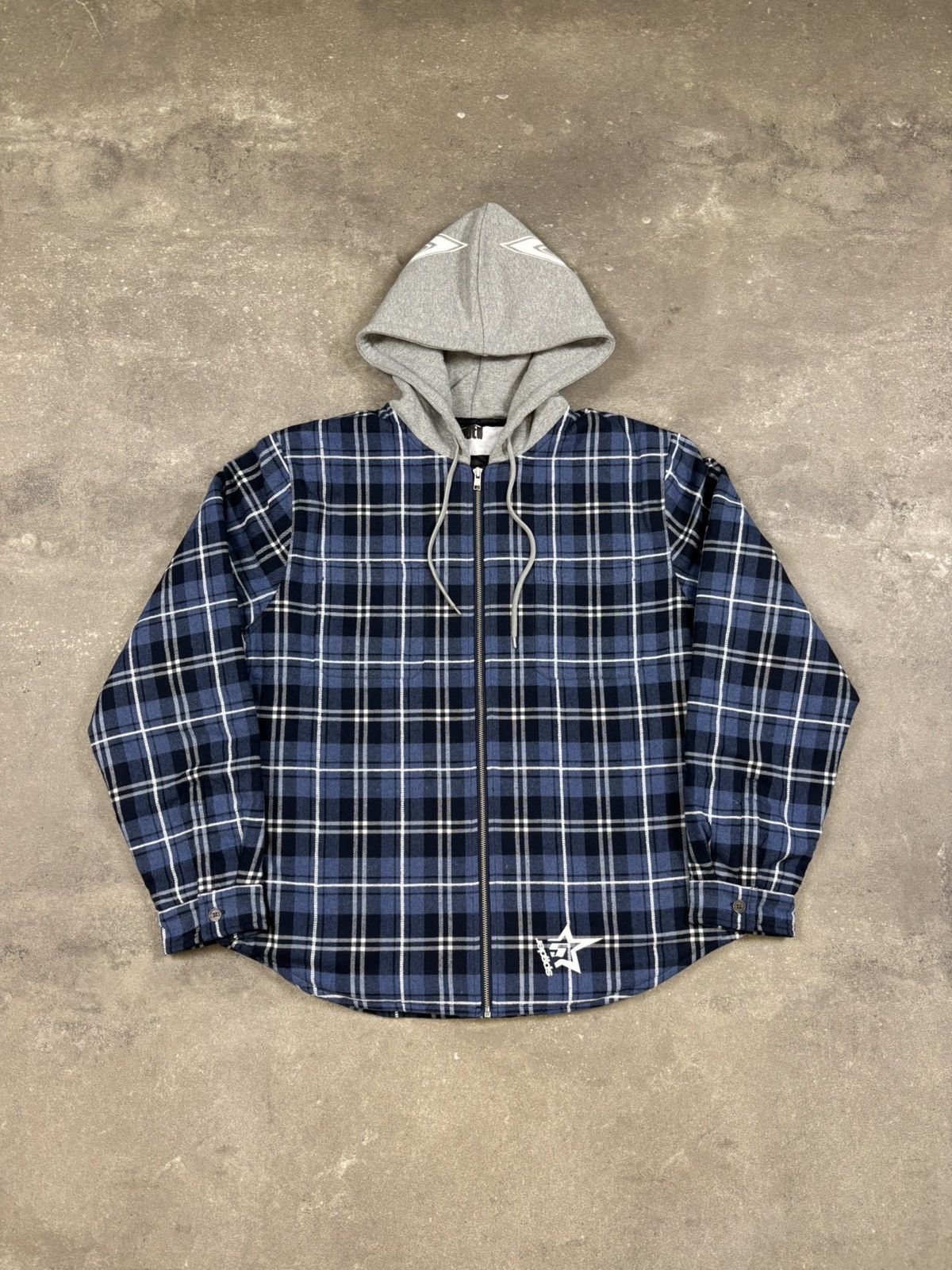 Sp5der Sp5der Hooded Zip Flannel Shirt Jacket, Blue Size US S / EU 44-46 / 1 - 1 Thumbnail
