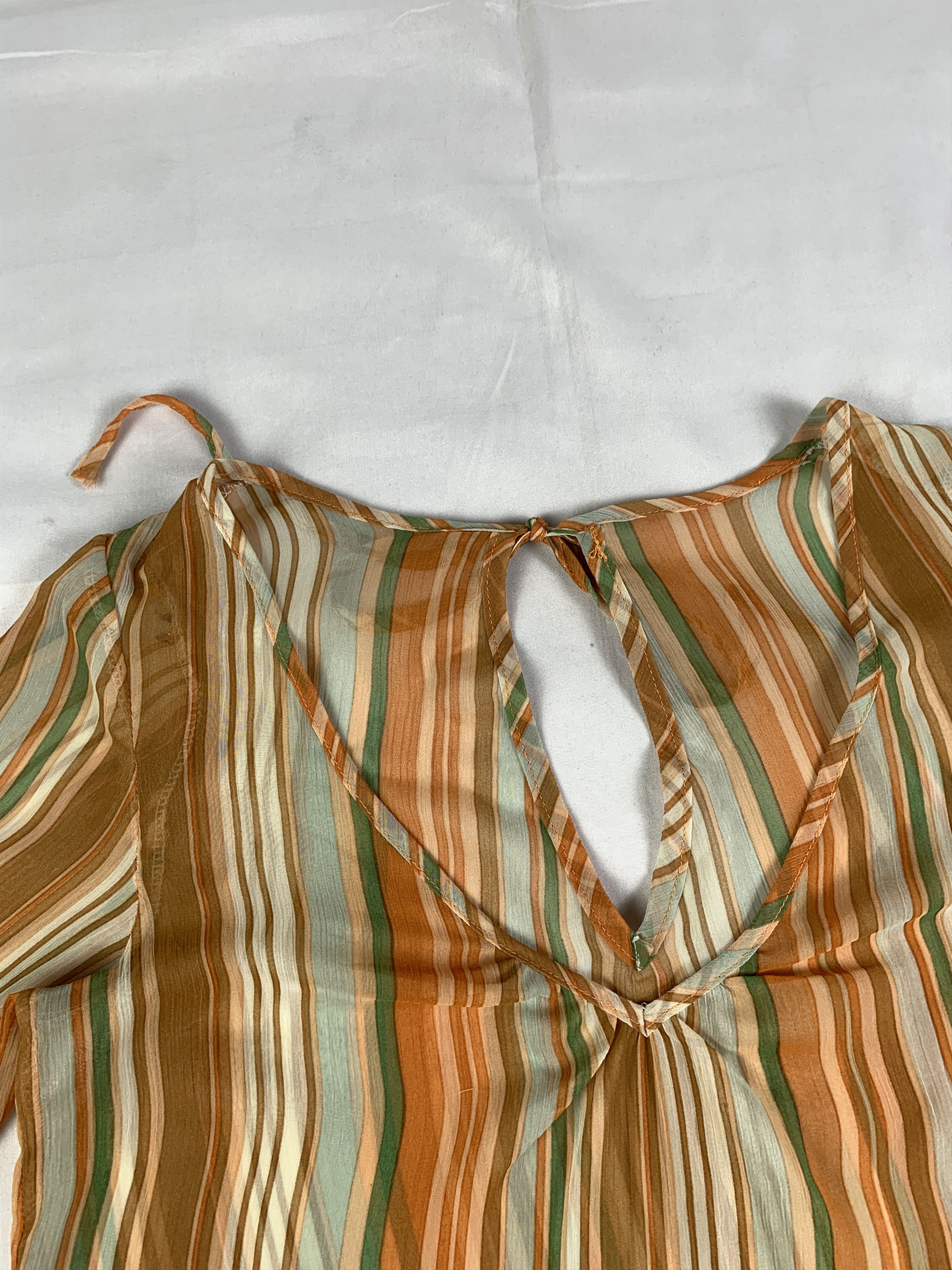 Japanese Brand 2000s Stripes Lace Ribbon Mesh Blouse (M) Size M / US 6-8 / IT 42-44 - 6 Thumbnail