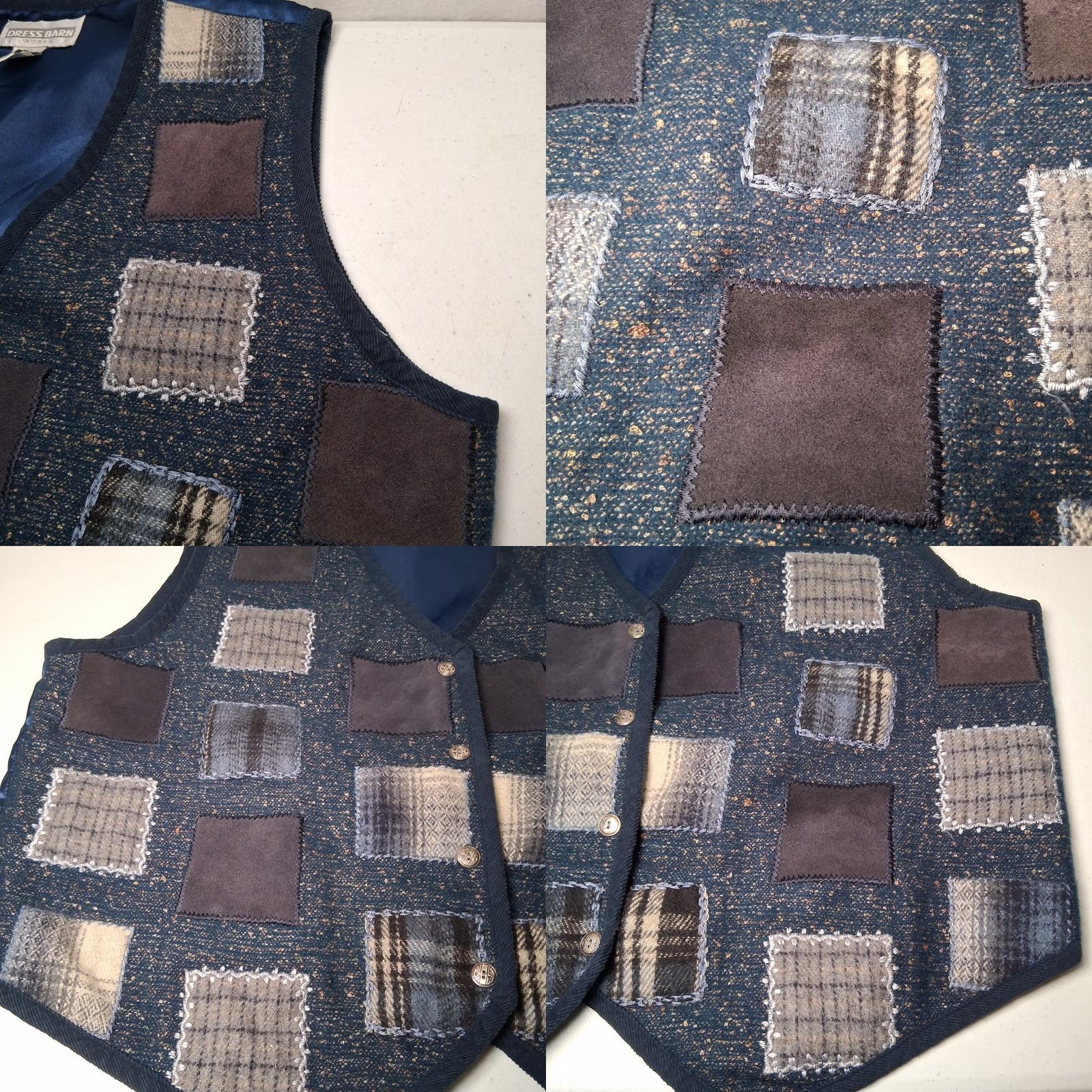 Vintage VINTAGE Dressbarn Vest Blue Plus Size 3X Patchwork Wool Leather Blend Boho Size XXL / US 16-18 / IT 52-54 - 9 Thumbnail