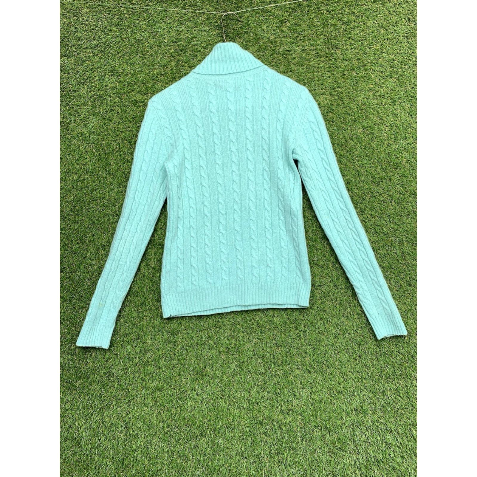 Ralph Lauren Ralph Lauren Cashmere Cable Knit Sweater Womens XS Turtle Neck Mint Teal Green Pullover Size XS / US 0-2 / IT 36-38 - 2 Thumbnail