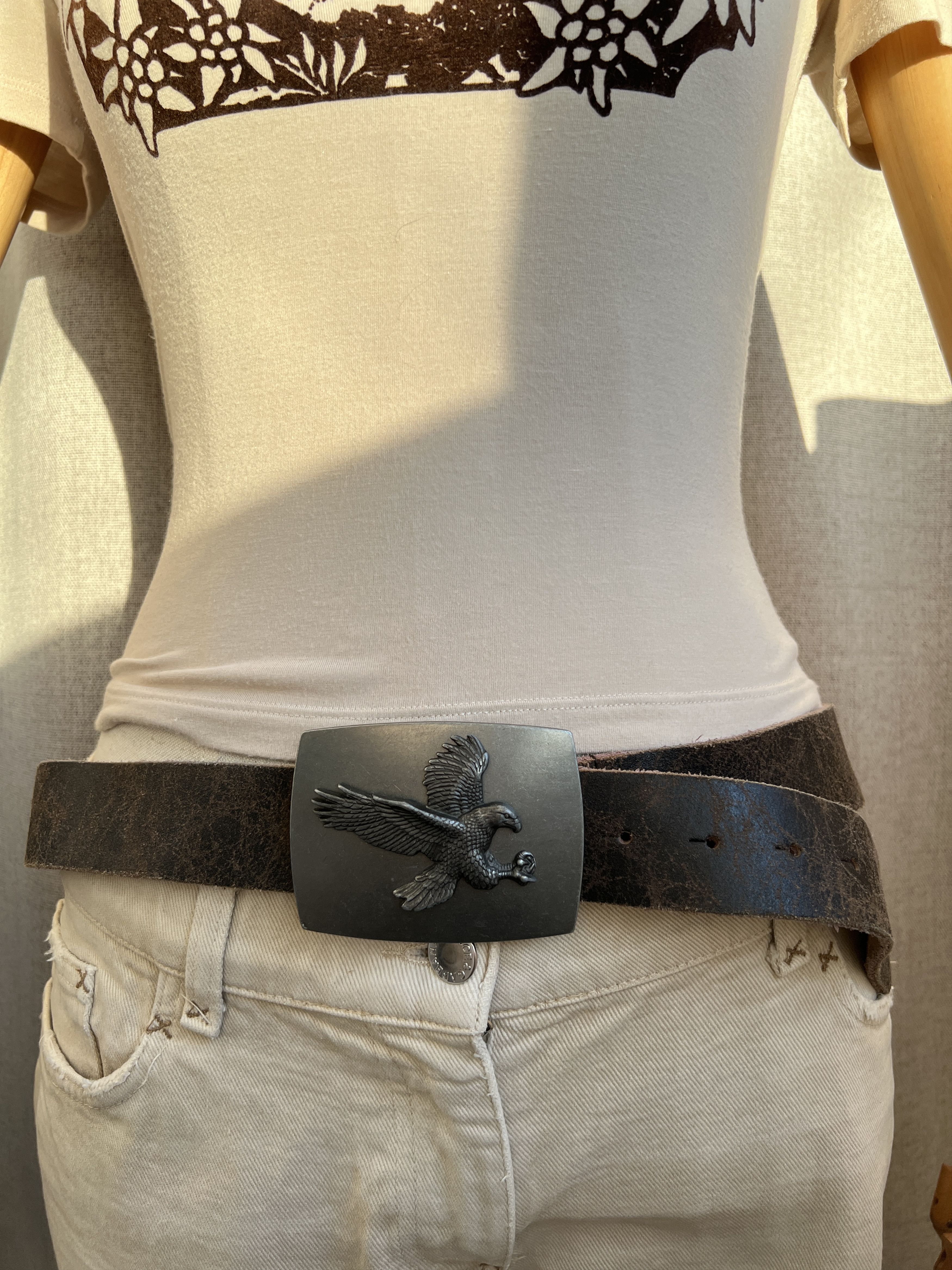 Vintage Y2K Lee Cooper Eagle Large Buckle USA Leather Belt Size ONE SIZE - 4 Thumbnail
