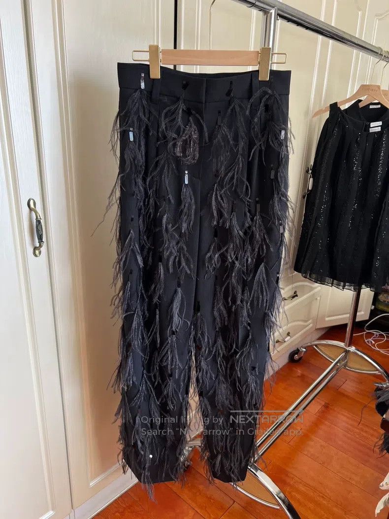 Brunello Cucinelli Brunello Cucinelli Ostrich Feather Sequin Wool Wide Leg Pa Size 25" / US 0 / IT 36 - 6 Thumbnail