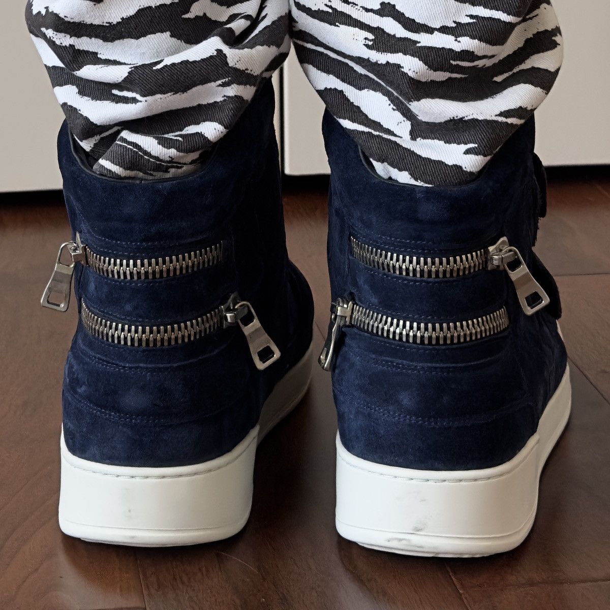 Balmain Balmain Blue Suede Velcro Strap High-Top Sneakers Size US 10 / EU 43 - 2 Thumbnail