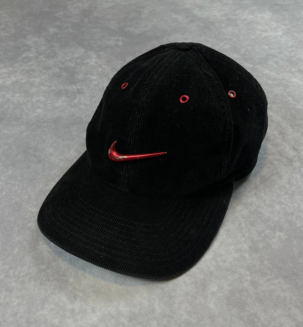 90s Nike Hat Corduroy Vintage Metal Swoosh Logo Cap Rare OS