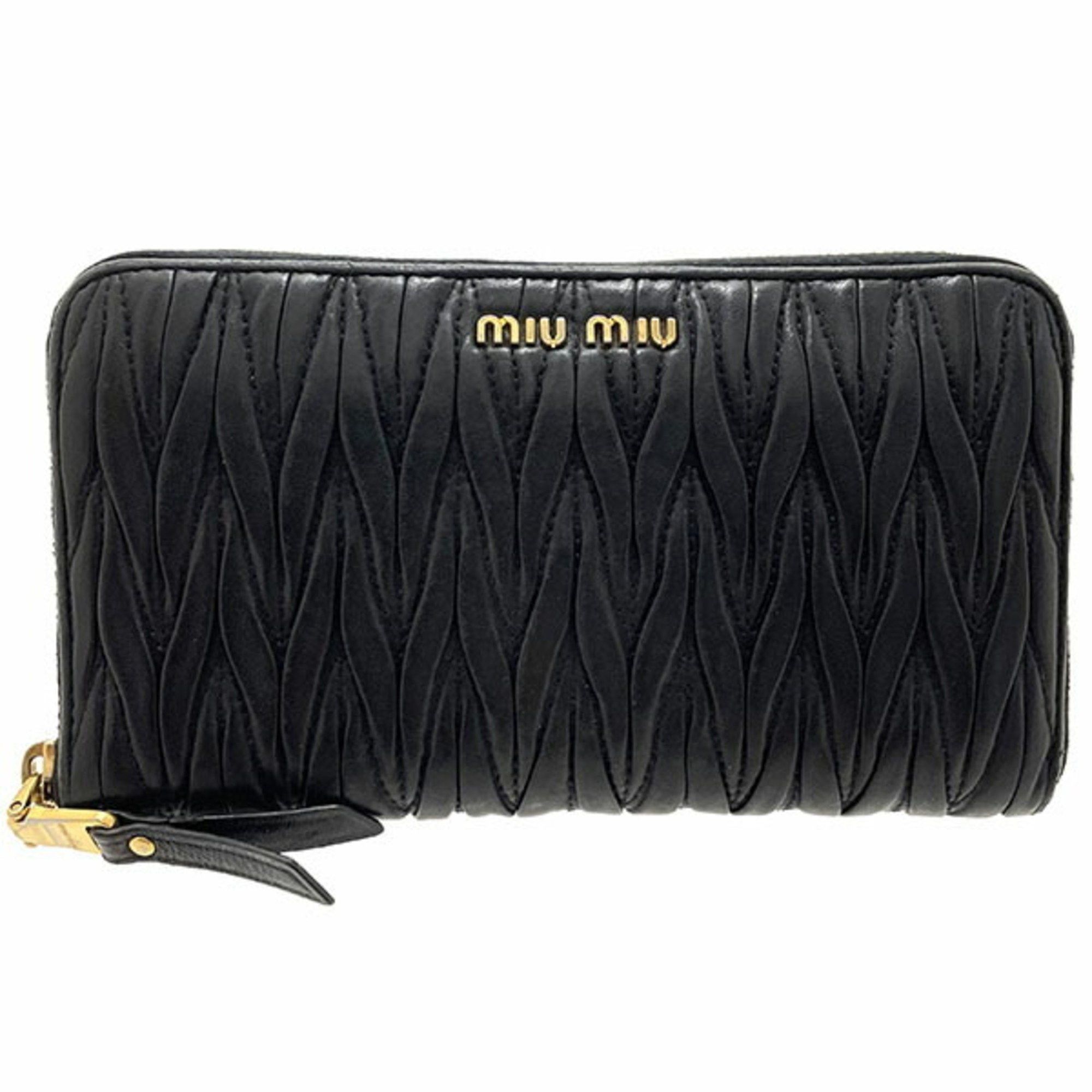 image of Miu Miu Miu Long Wallet Matelasse Round Leather Black 5M0506 Miu Gathered Shirring Matelasse Xnn-11