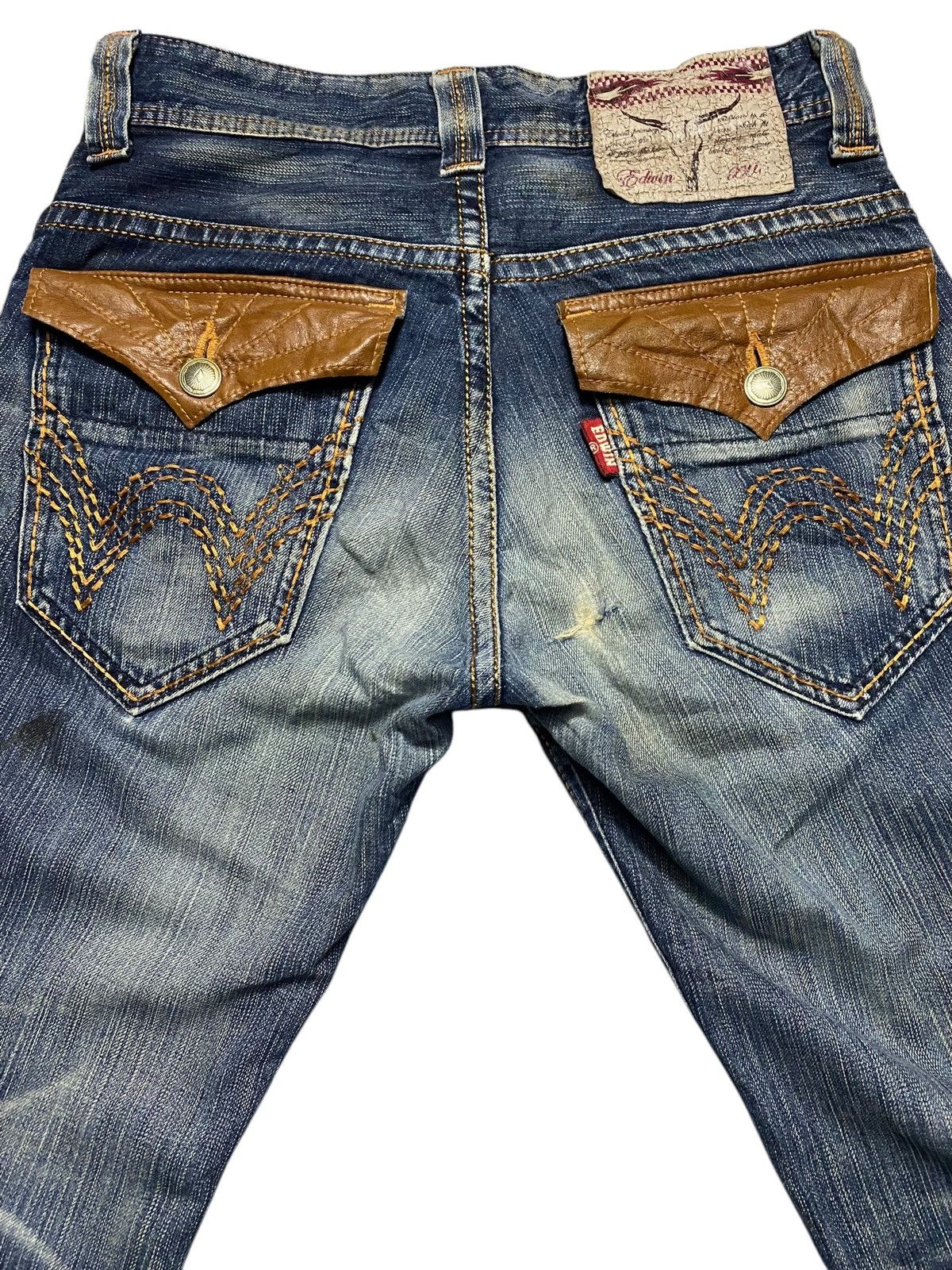 Japanese Brand Vintage Edwin 431 XVS Blue Wash Distressed Flare Jeans Size US 31 - 4 Thumbnail