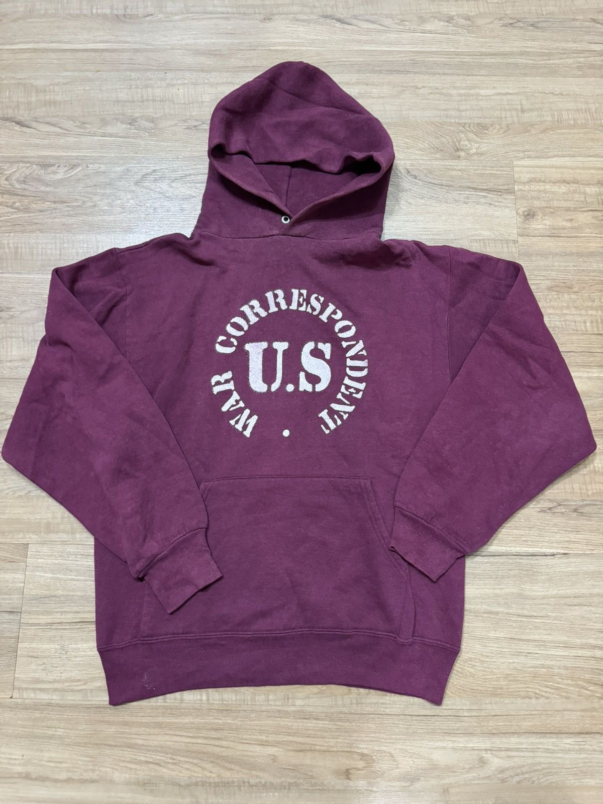 image of Military x Vintage Us War Correspondenr Hoodie in Red, Men's (Size Large)