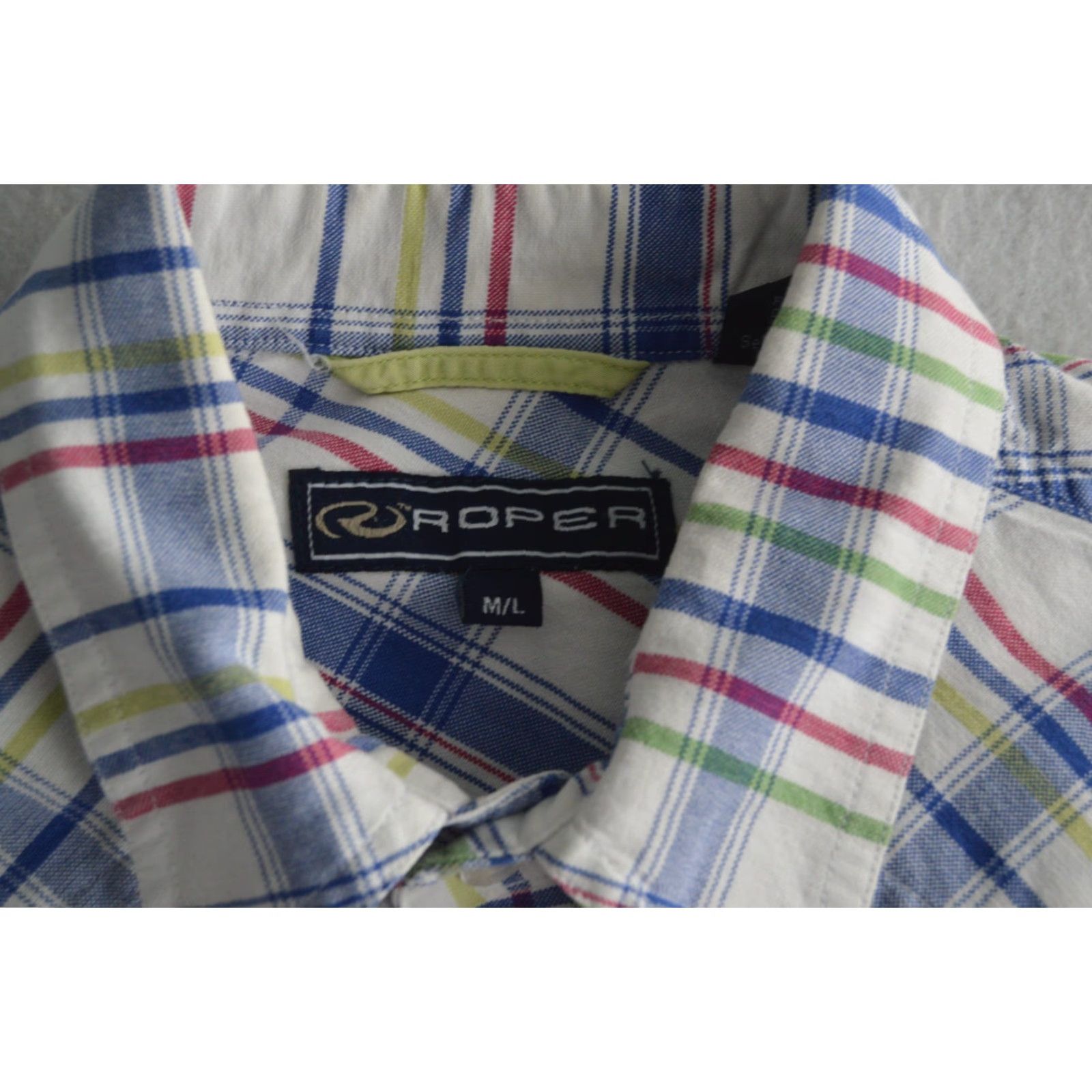 Roper ROPER Pearl Snap Shirt Men M/L Western Cowboy White Plaid Cotton Size US M / EU 48-50 / 2 - 4 Thumbnail