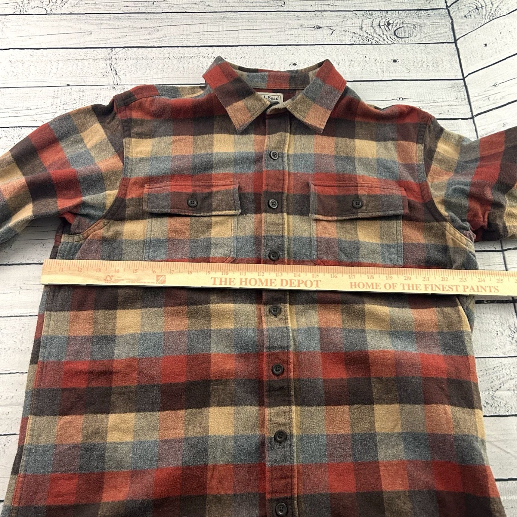 Vintage L.L. Bean Chamois Plaid Heavy Flannel Button Shirt Men's LT Tall Regular Long Sleeve Button-Up Collar-Down Pockets Size US L / EU 52-54 / 3 - 4 Thumbnail
