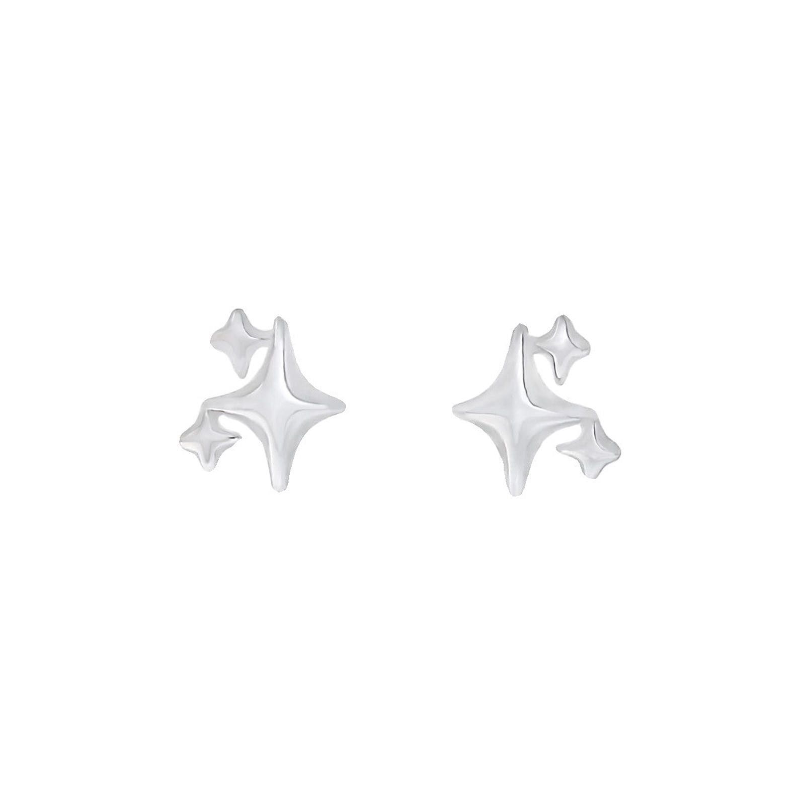 Jewelry Silver Star Shaped Stud Earrings, Minimalist Jewelry Size ONE SIZE - 5 Thumbnail