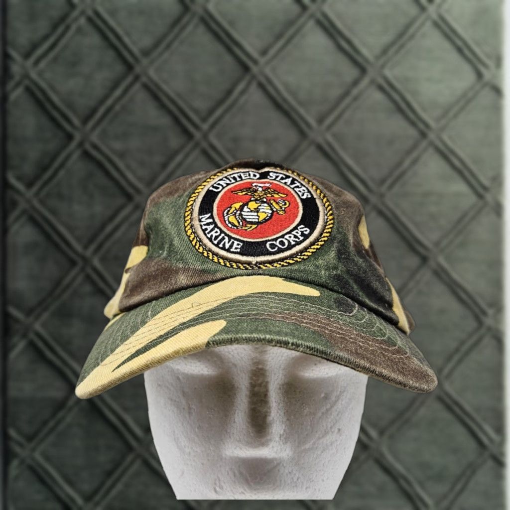 Vintage United States Marine Corps Hat Cap Strap Back Camo Patch American Flag Mens Size ONE SIZE - 1 Thumbnail