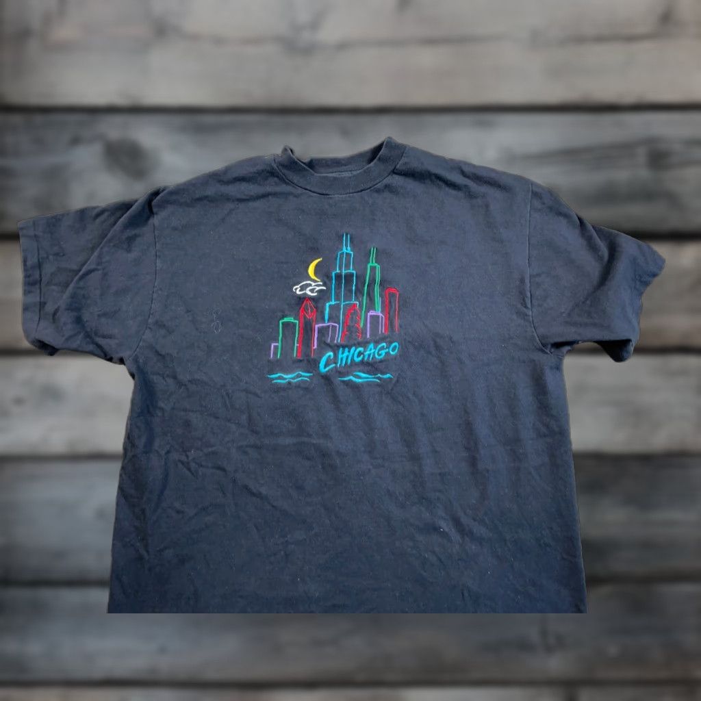 Hanes VTG Hanes Chicago Skyline Embroidered T-Shirt Large Black Single Stitch Size US L / EU 52-54 / 3 - 1 Thumbnail