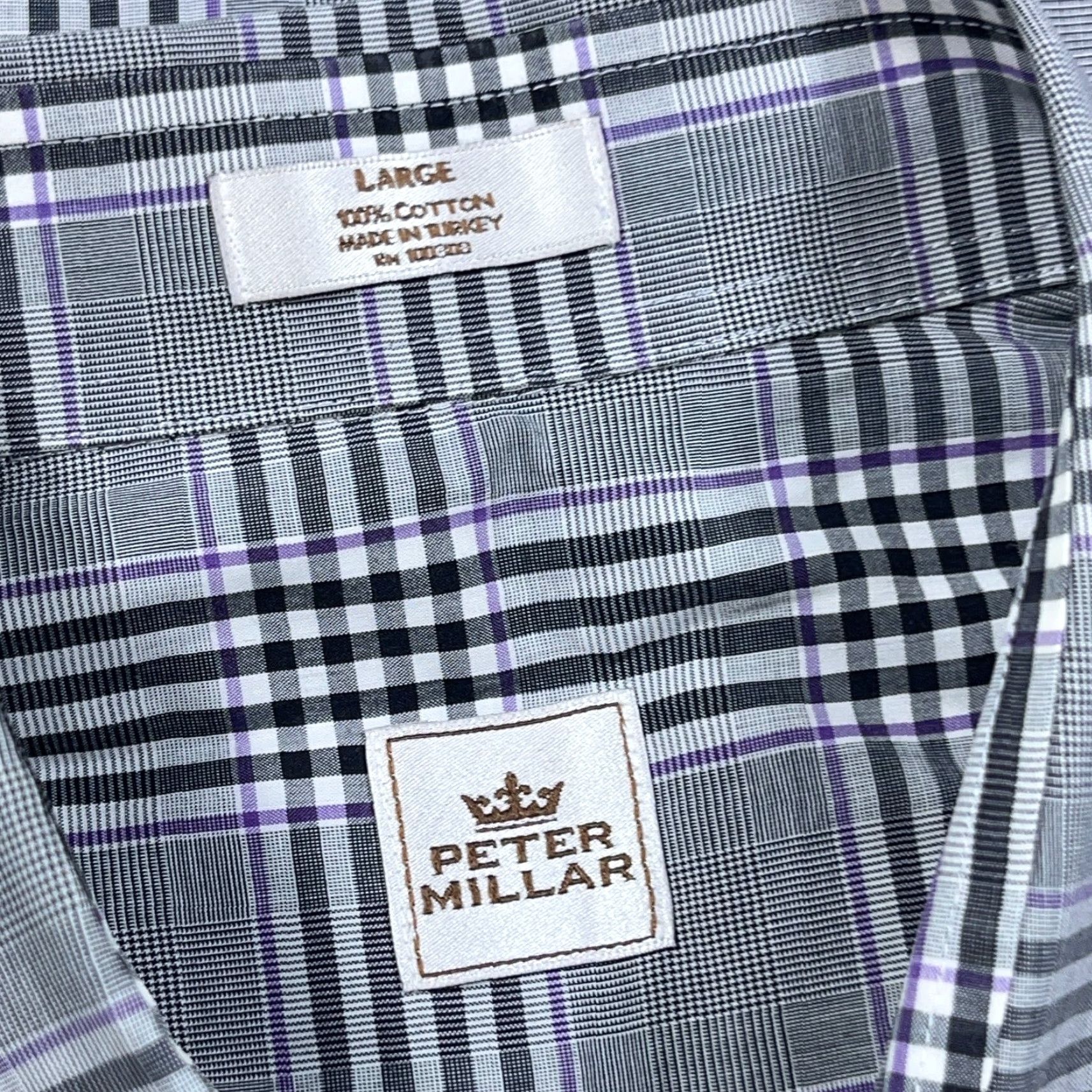 Peter Millar Peter Millar Shirt Men Large Black Plaid Button-Up Glen Dress Poplin Size 42R - 3 Thumbnail