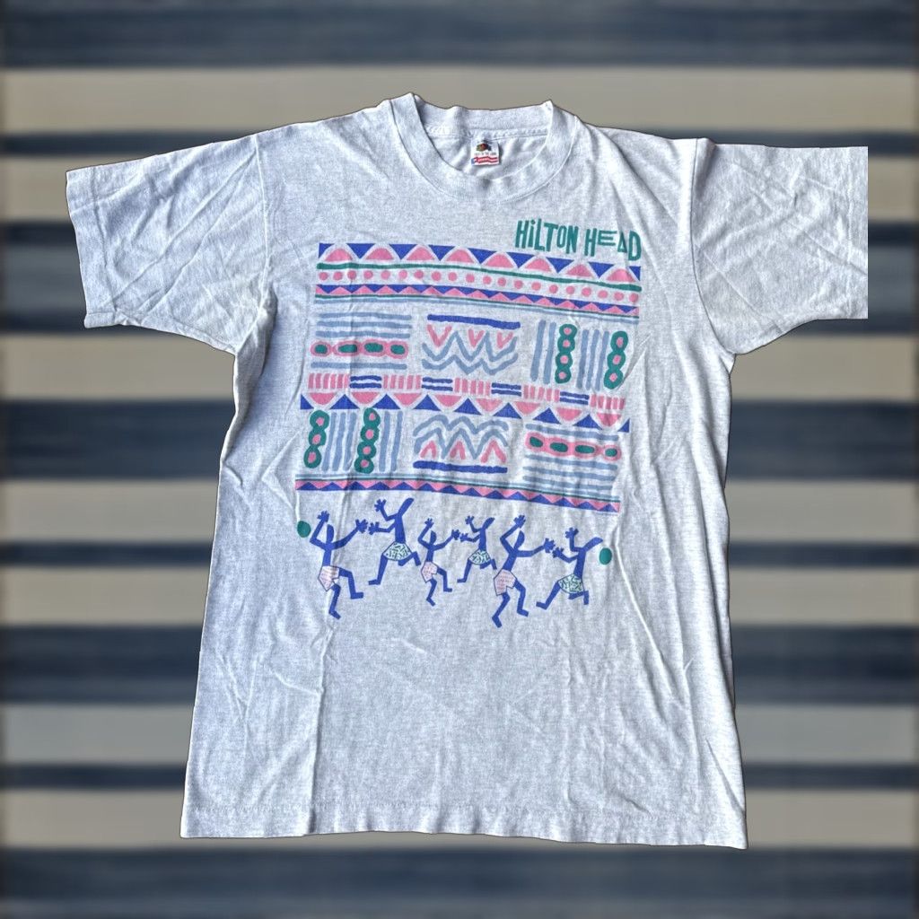 Fruit Of The Loom VINTAGE Hilton Head Tourist Souvenir T-Shirt Large USA Logo 90s Mens Cotton Blend Gray Short Sleeve Crew Neck Size US L / EU 52-54 / 3 - 1 Thumbnail