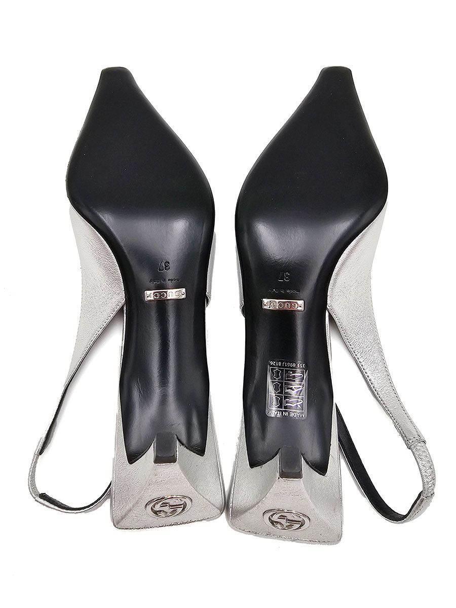 Gucci Gucci Silver Leather Slingback Pumps Women’s Size 37 Size US 7 / IT 37 - 10 Thumbnail