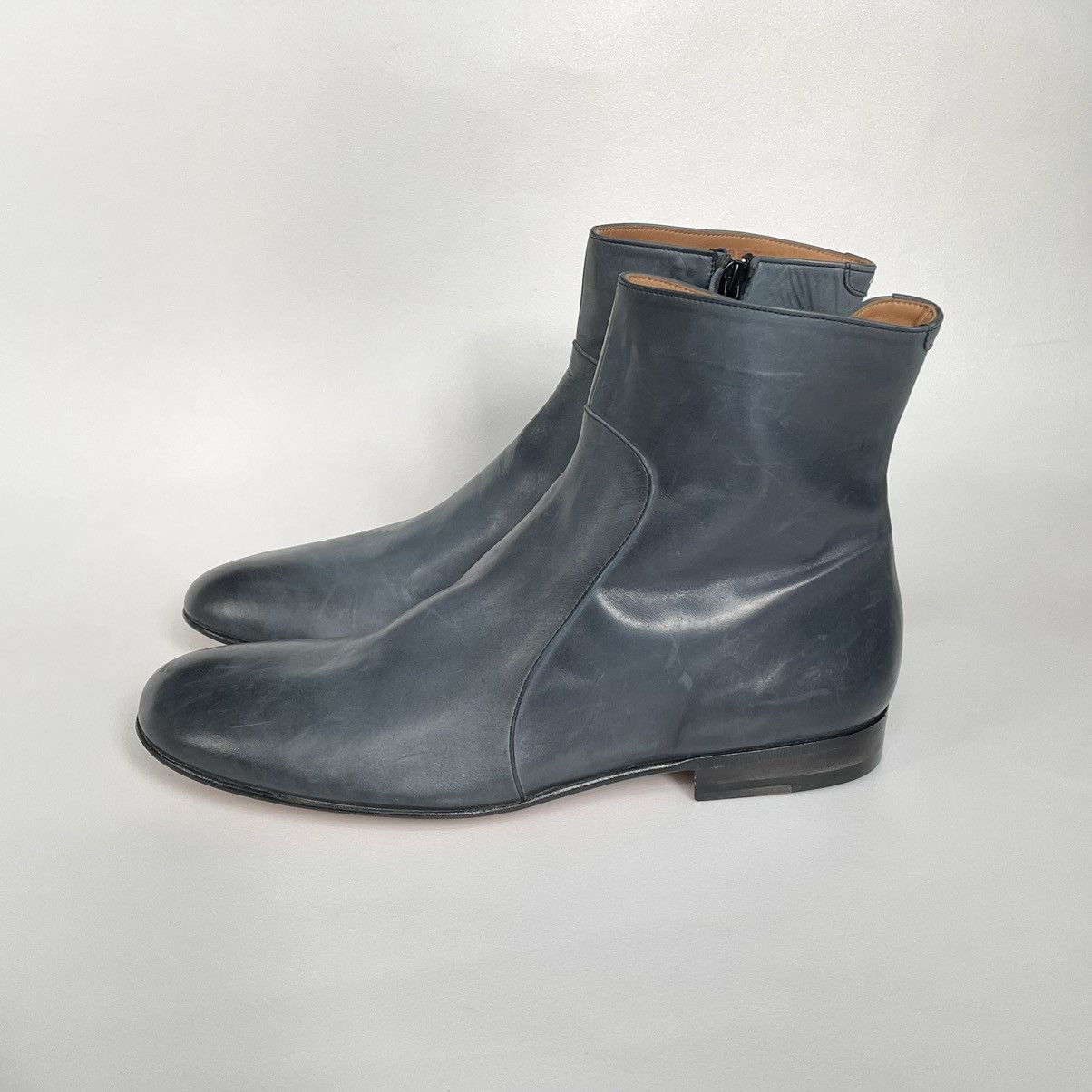 image of Maison Margiela Sample Burnished Leather Side Zip Boots in Petrol Blue, Men's (Size 10)