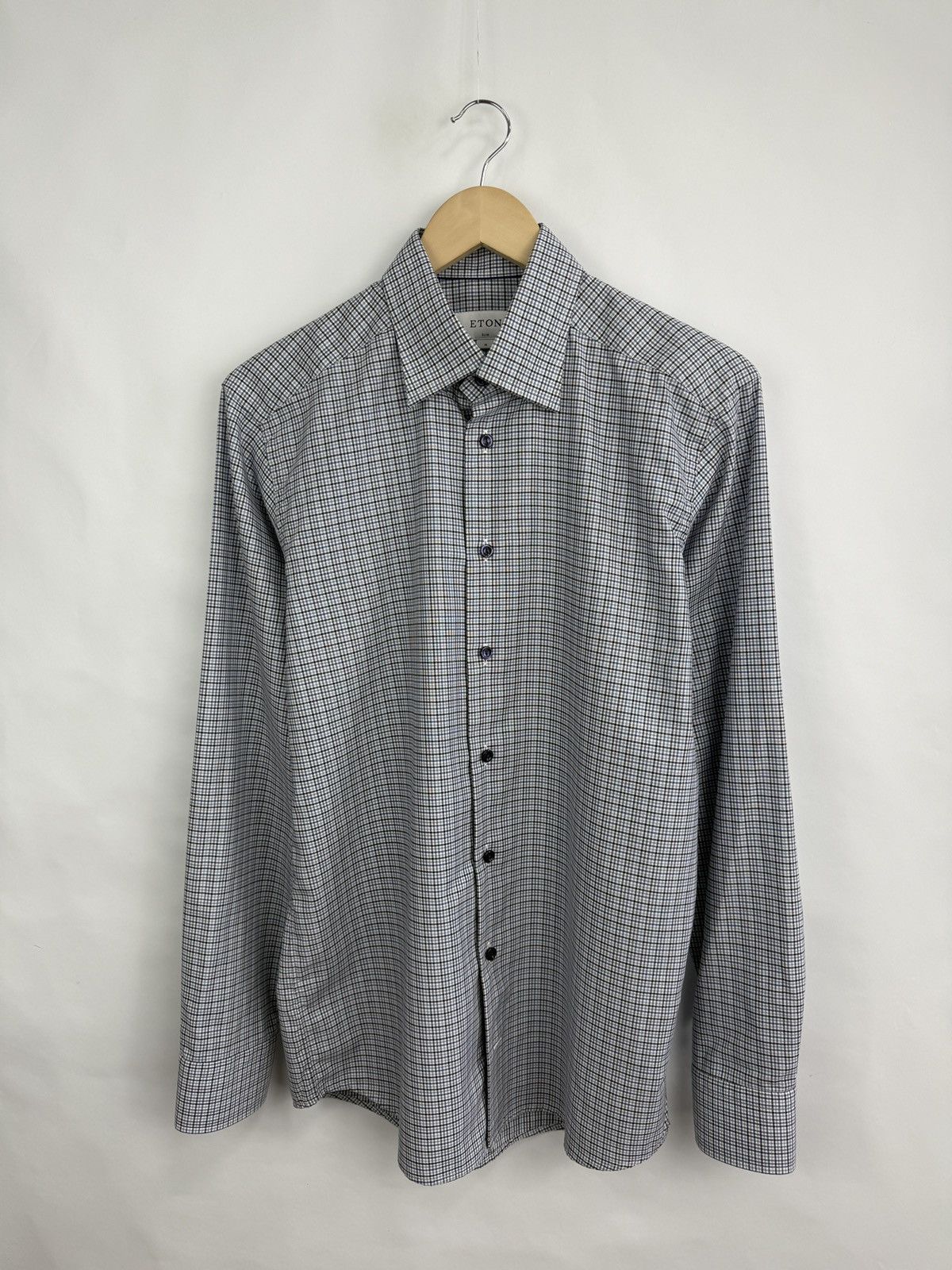 Etro 🇮🇹 Eton Slim Fit Micro Check Dress Luxury Shirt Rare Size US M / EU 48-50 / 2 - 2 Thumbnail