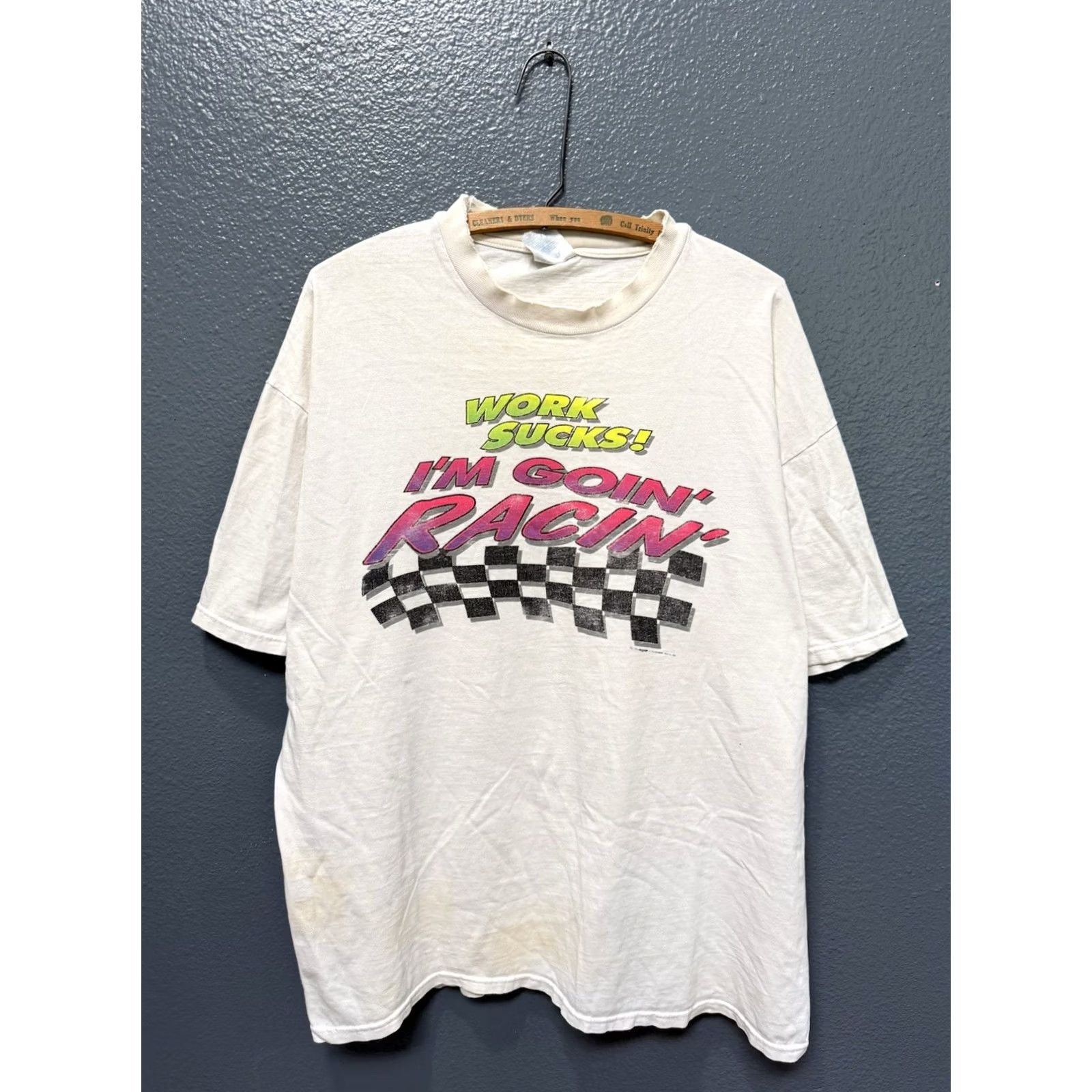 Hanes Vintage Hanes Shirt White Work Sucks I’m Racing 90’s Tee Size 2XL Size US XXL / EU 58 / 5 - 3 Thumbnail