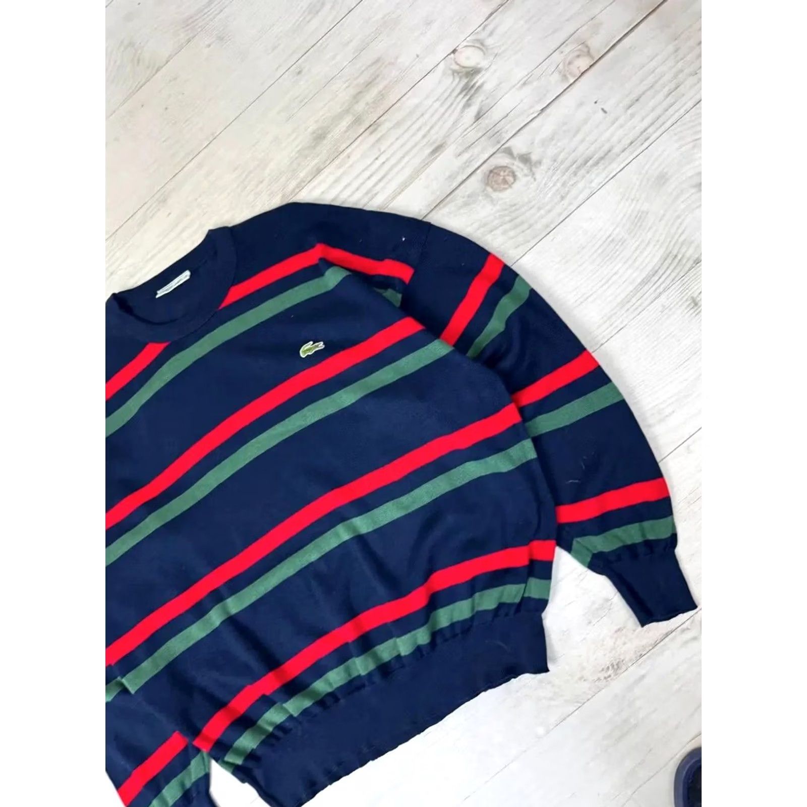 Lacoste VINTAGE Lacoste Sweater Steel Blue Striped Knit 2XL Men 90s Size US XXL / EU 58 / 5 - 4 Thumbnail