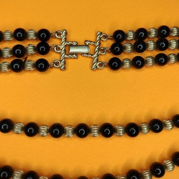 Vintage Cato Black Gold Multi Strand Necklace 3 Tiered Layered Jewel Size ONE SIZE - 11 Thumbnail