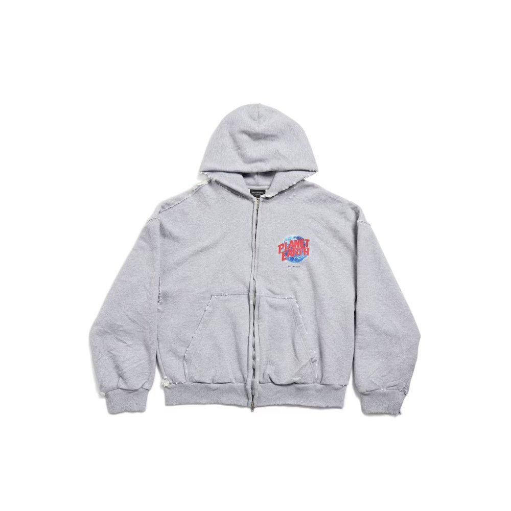 Balenciaga o1w1db10326 Planet Earth Zip-Up Hoodie Regular Fit in Grey Size US XL / EU 56 / 4 - 1 Thumbnail